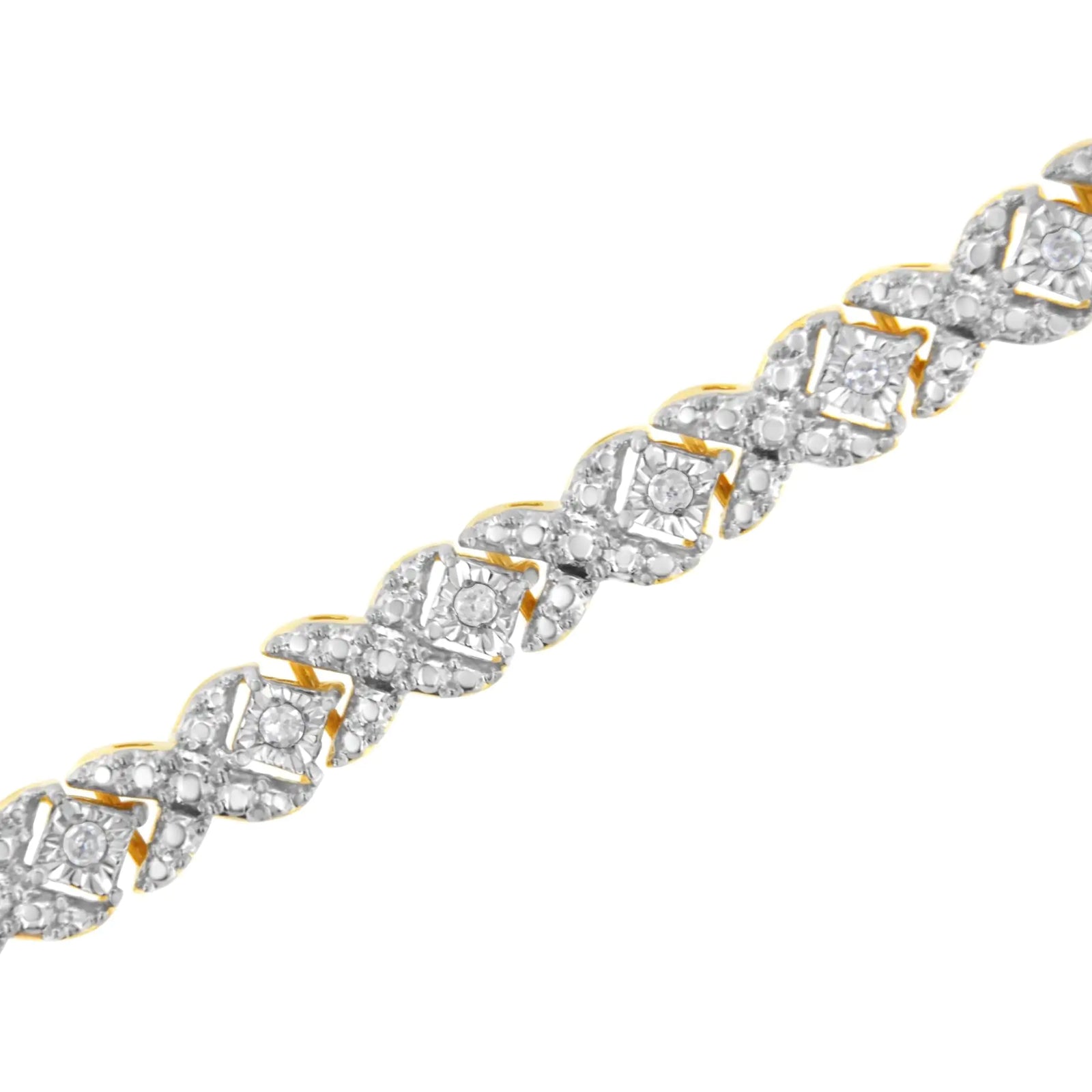 10K Yellow Gold Plated .925 Sterling Silver 1/4 cttw Diamond Alternating 