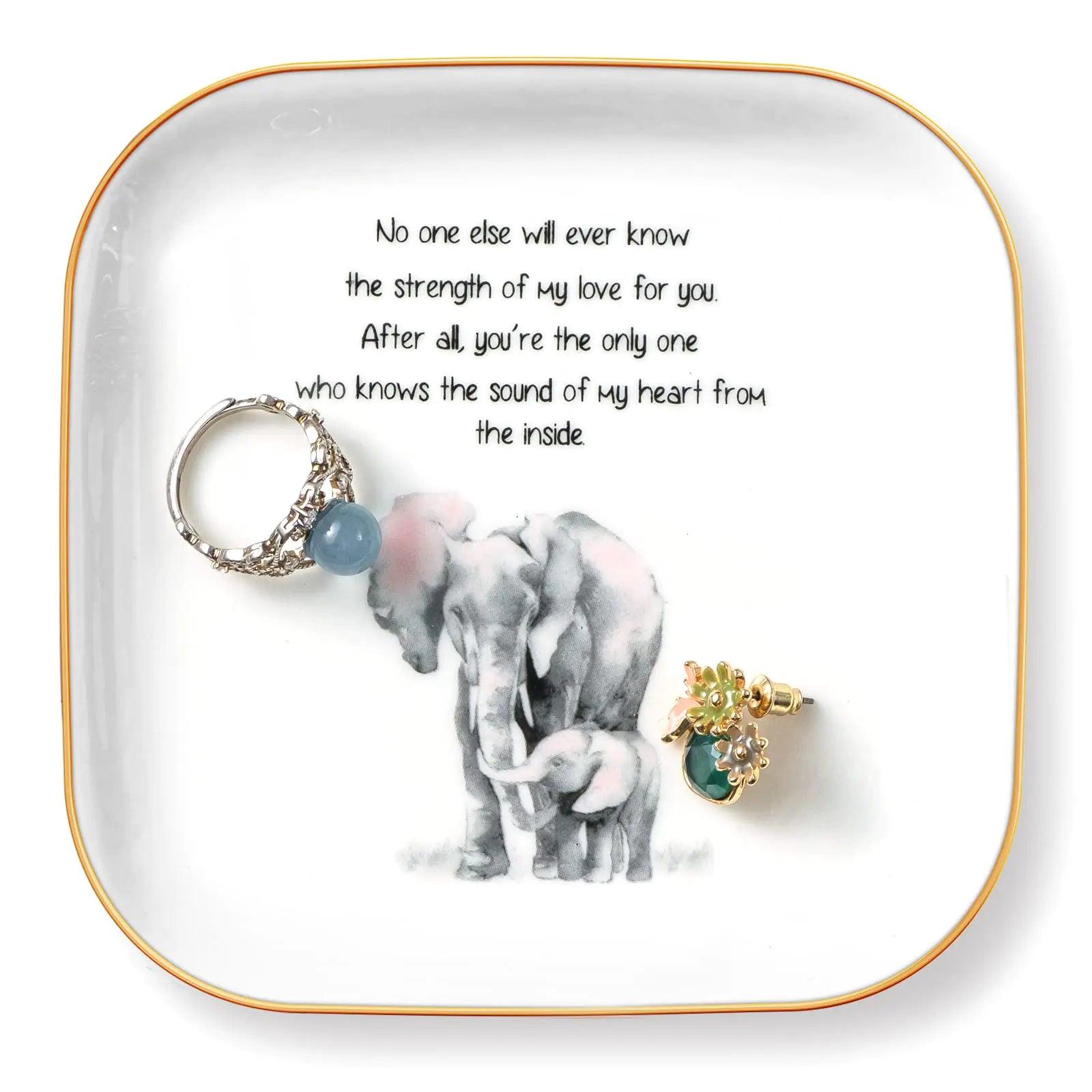 PUDDING CABIN Gift for Mom, Elephant Ring Dish “No One Else Will Ever Know The Strength Of My Love For You Mother's Day Gift, Birthday Mom Gift from Son or Daughter - Evallys.com # #