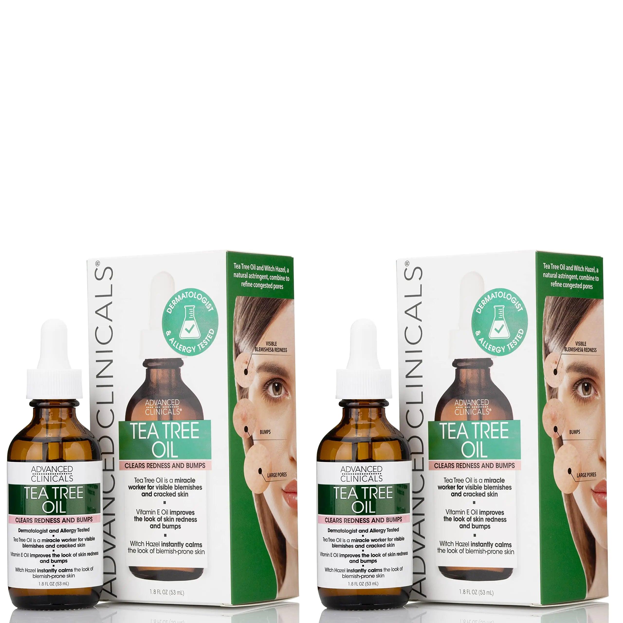 Advanced Clinicals Vegan Tea Tree Oil For Skin | Acne Patch Vegan Facial Serum | Targets Redness, Bumps, Breakouts, & Acne Scars | Organic Pure Tea Tree Oil For Face W/Vitamin E & Witch Hazel, 2pc 1.8 Fl Oz (Pack of 2) - Evallys.com # #