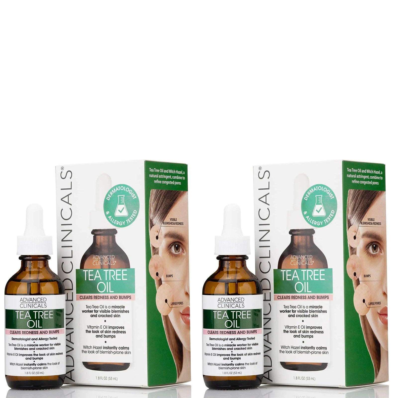 Advanced Clinicals Vegan Tea Tree Oil For Skin | Acne Patch Vegan Facial Serum | Targets Redness, Bumps, Breakouts, & Acne Scars | Organic Pure Tea Tree Oil For Face W/Vitamin E & Witch Hazel, 2pc 1.8 Fl Oz (Pack of 2) - Evallys.com # #