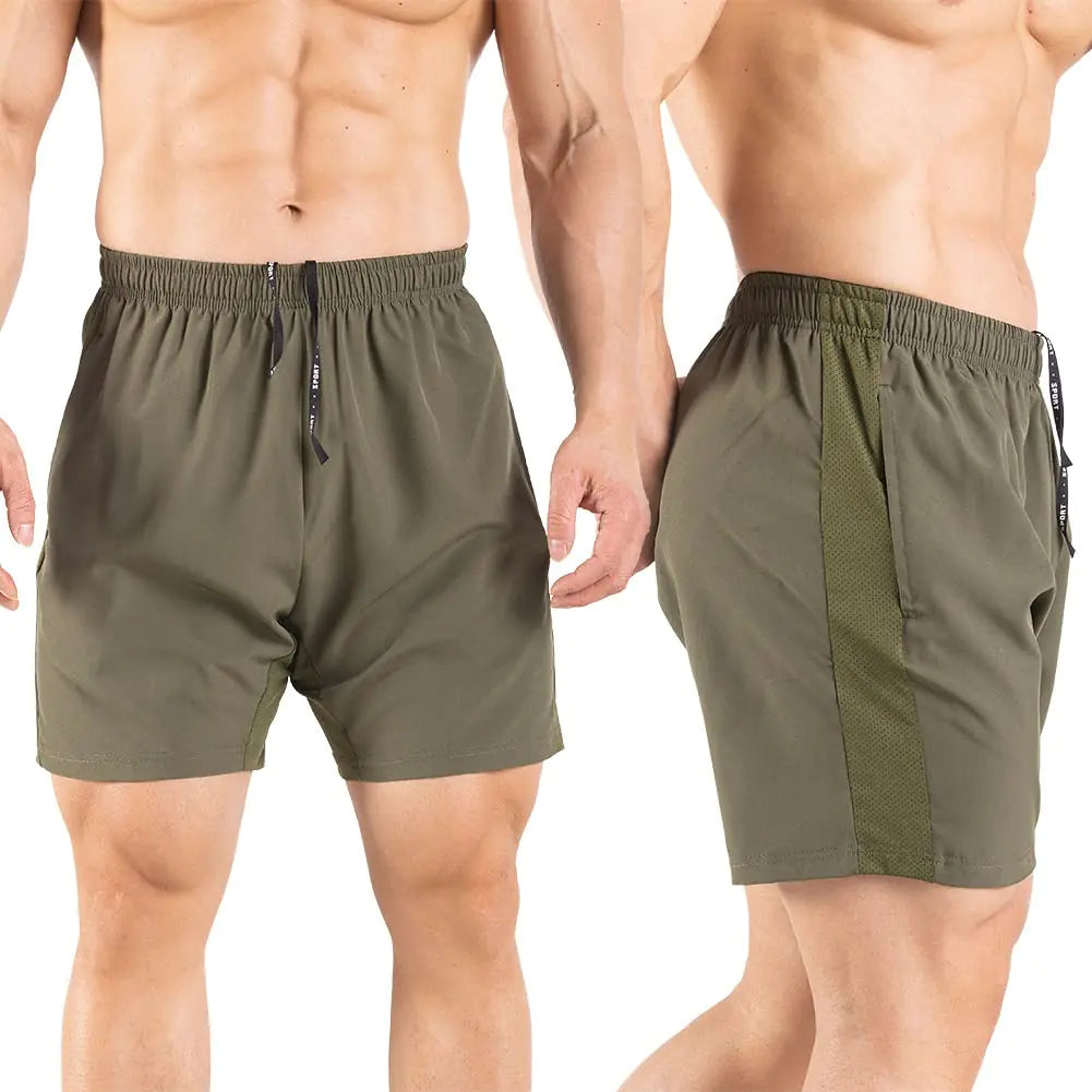 Men's 5" Running Shorts 2 Pack Quick Dry Athletic Workout Gym Shorts with Zipper Pockets Medium Navy/Green - Evallys.com # #