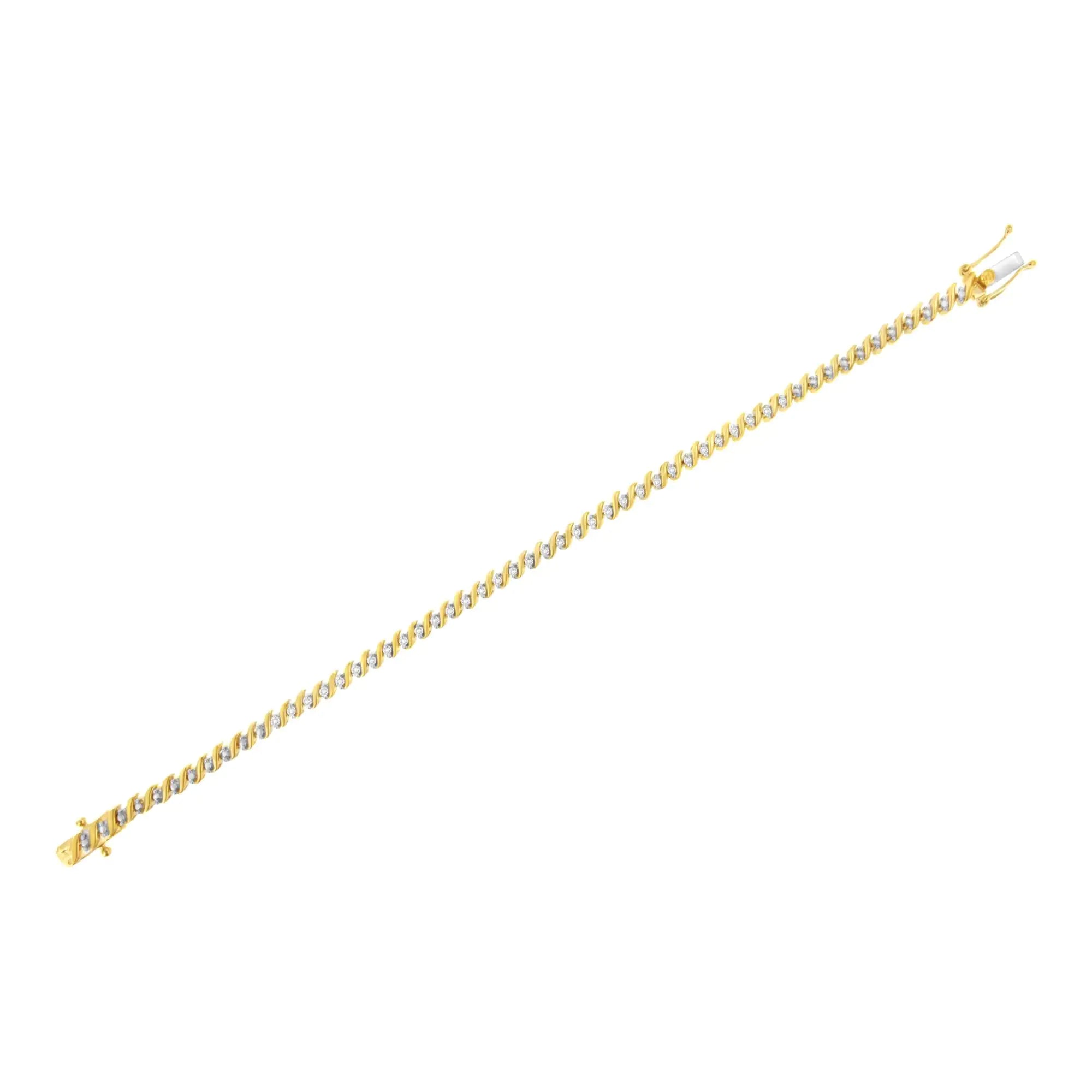 10K Yellow Gold Plated .925 Sterling Silver 1/2 Cttw 2-Prong Set Diamond S Link Tennis Bracelet (I-J Color, I3 Clarity)- 7.25" - Evallys.com # #