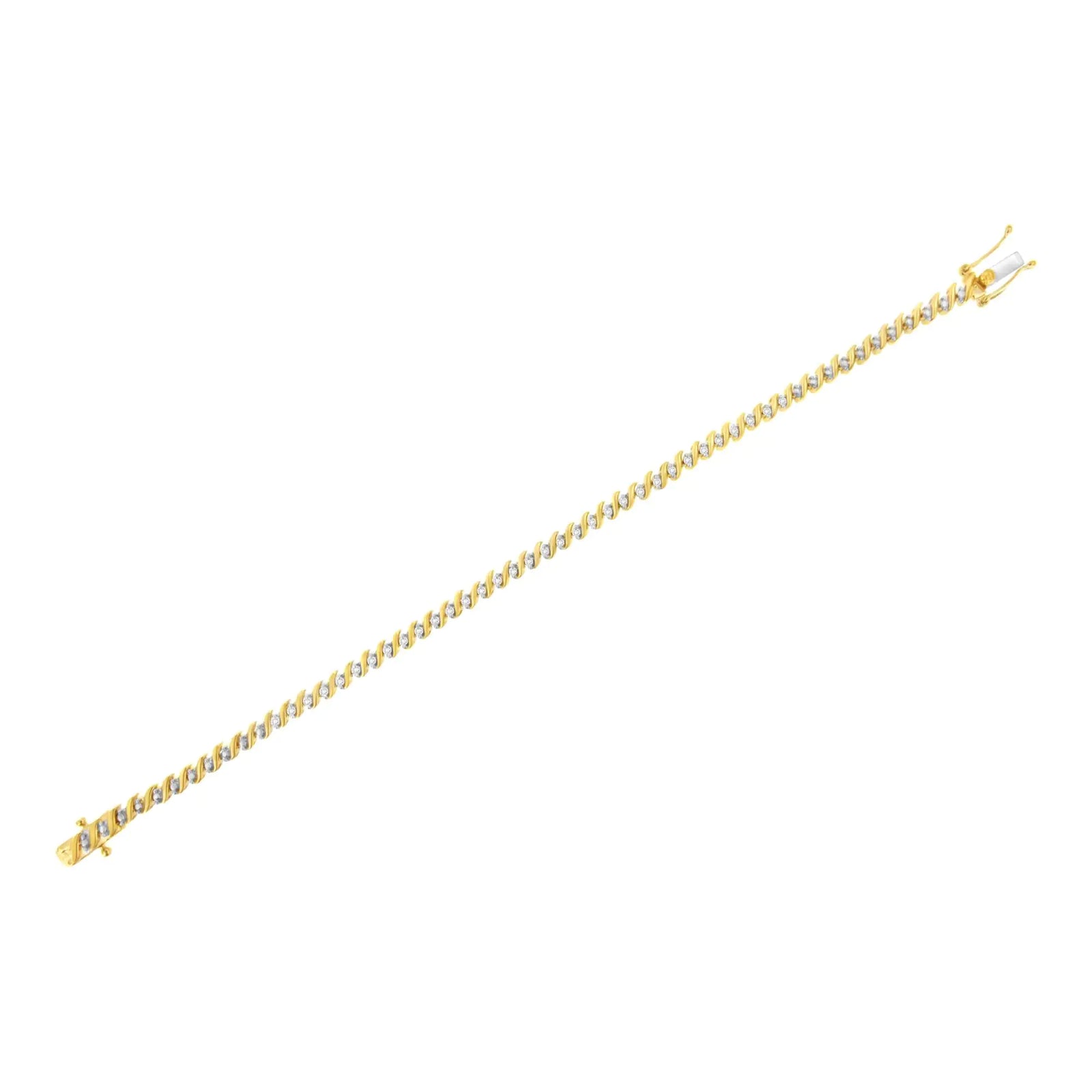 10K Yellow Gold Plated .925 Sterling Silver 1/2 Cttw 2-Prong Set Diamond S Link Tennis Bracelet (I-J Color, I3 Clarity)- 7.25