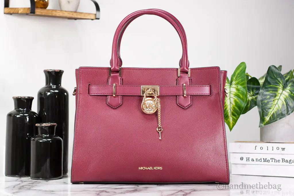 Michael Kors Hamilton Medium Mulberry Grained Leather Satchel Crossbody Handbag - Evallys.com # #