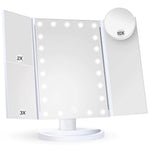 HUONUL Makeup Mirror Vanity with Lights, 2X 3X 10X Magnification, Lighted Mirror, Touch Control, Trifold Dual Power Supply, Portable LED Women Gift (Green) Green - Evallys.com # #