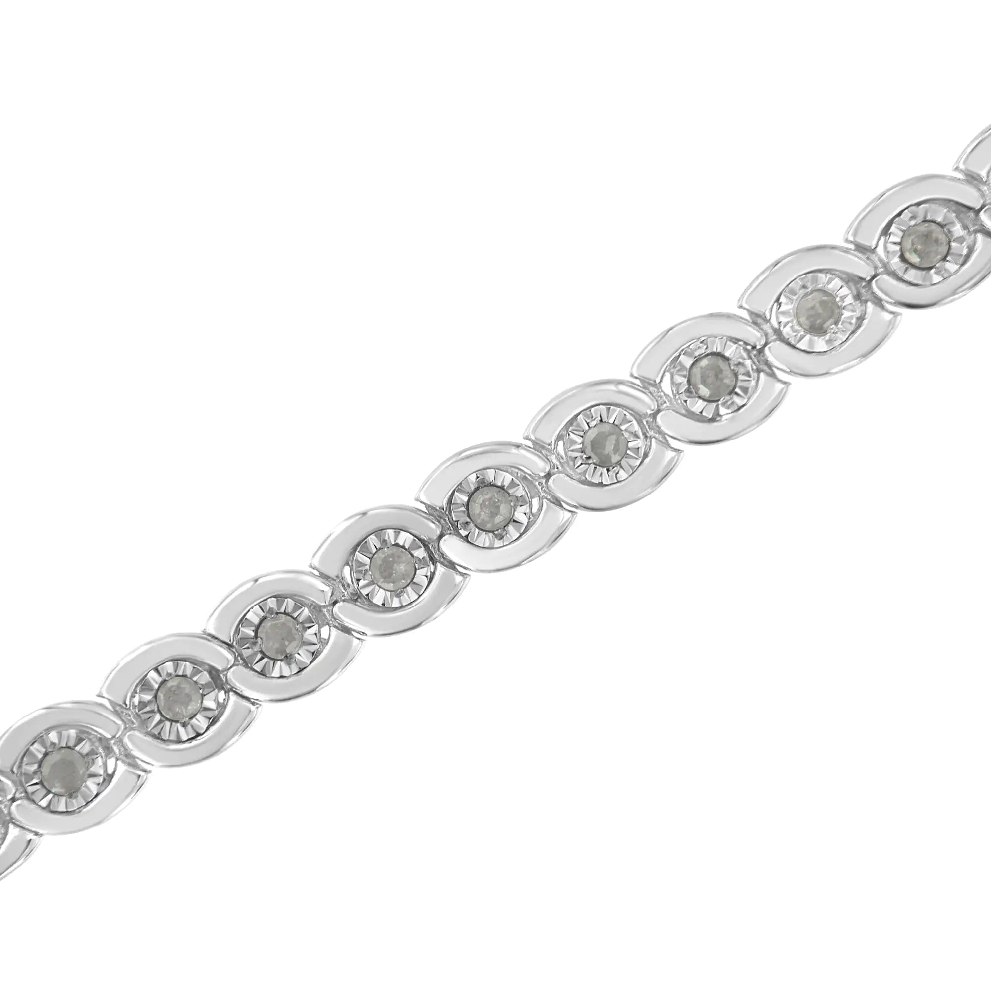 .925 Sterling Silver 1.0 cttw Miracle Set Diamond Spiraling Bezel Link Bracelet(I-J Color, I3 Clarity) -7.25" - Evallys.com # #