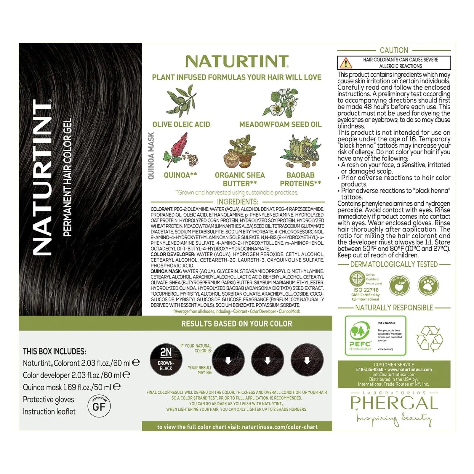 Naturtint Permanent Hair Color 2N Brown Black (Pack of 6), Ammonia Free, Vegan, Cruelty Free, up to 100% Gray Coverage, Long Lasting Results - Evallys.com # #