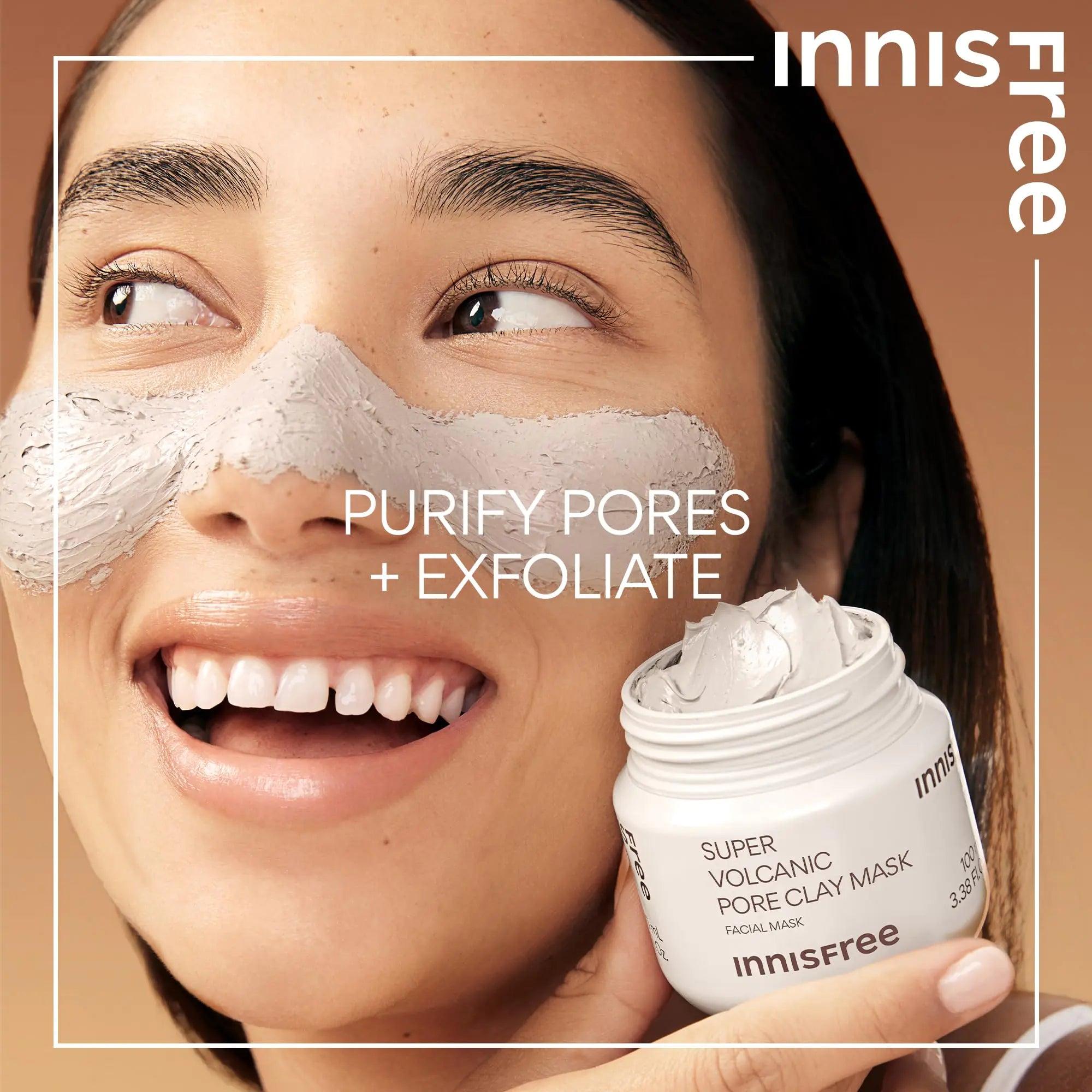 innisfree Super Volcanic Pore Clay Mask, Korean Pore Clearing Clay Mask with Volcanic Clusters and AHA 3.38 oz. / 100mL - Evallys.com # #