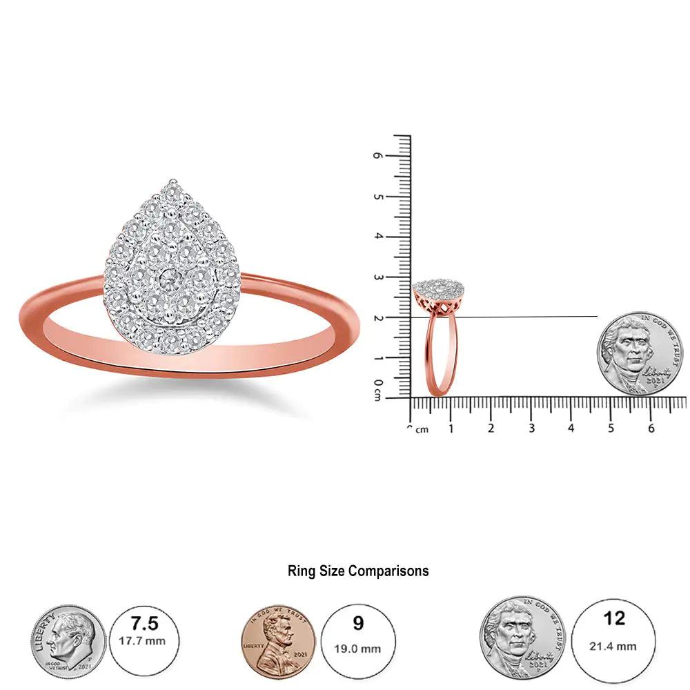 10K Rose Gold 3/8 Cttw Round-Cut Diamond Pear Promise Ring (I-J Color, I2-I3 Clarity) - Evallys.com # #