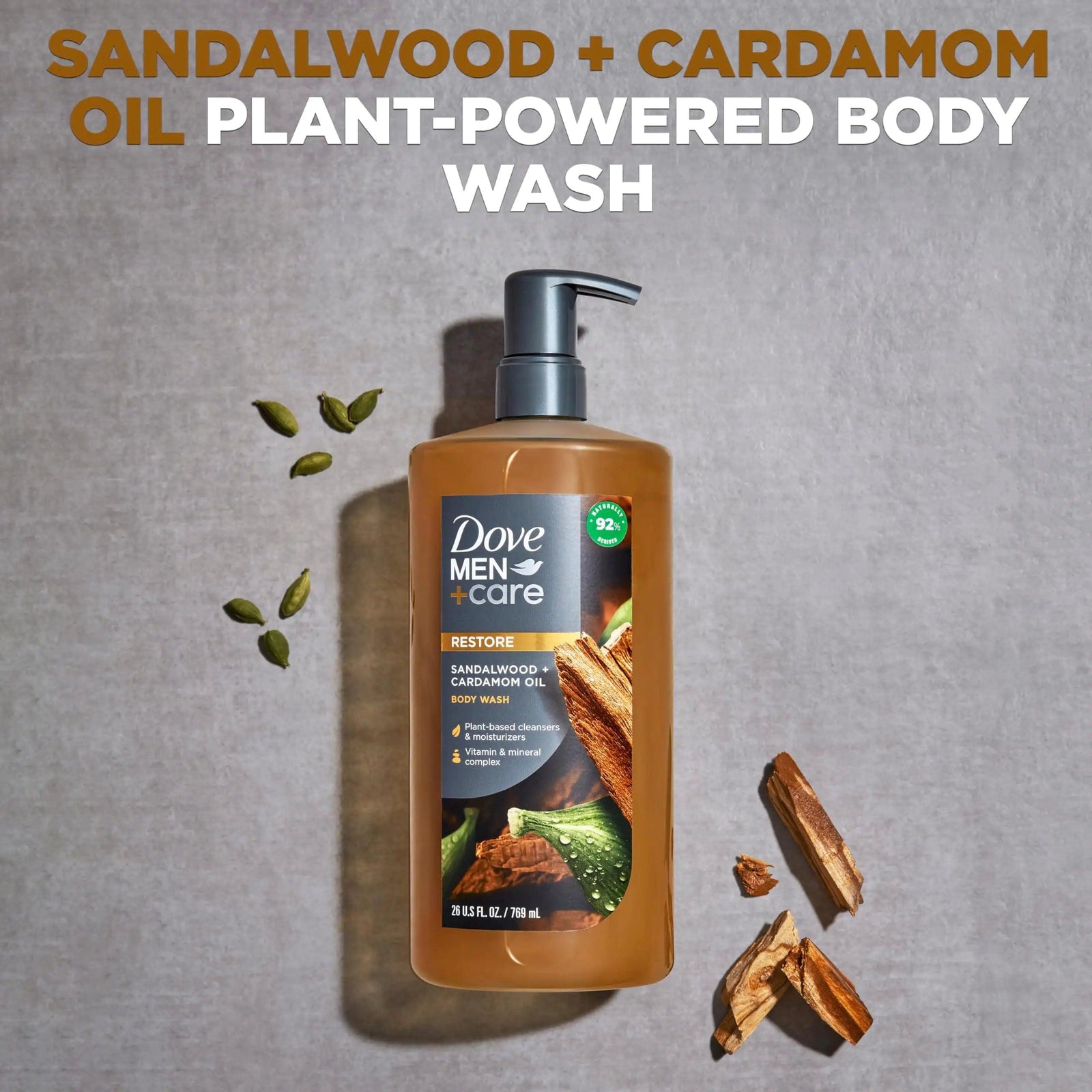 Dove Men+Care Body Wash Sandalwood + Cardamom Oil to Rebuild Skin in the Shower with Plant-Based Cleansers and Moisturizers 26 oz - Evallys.com # #