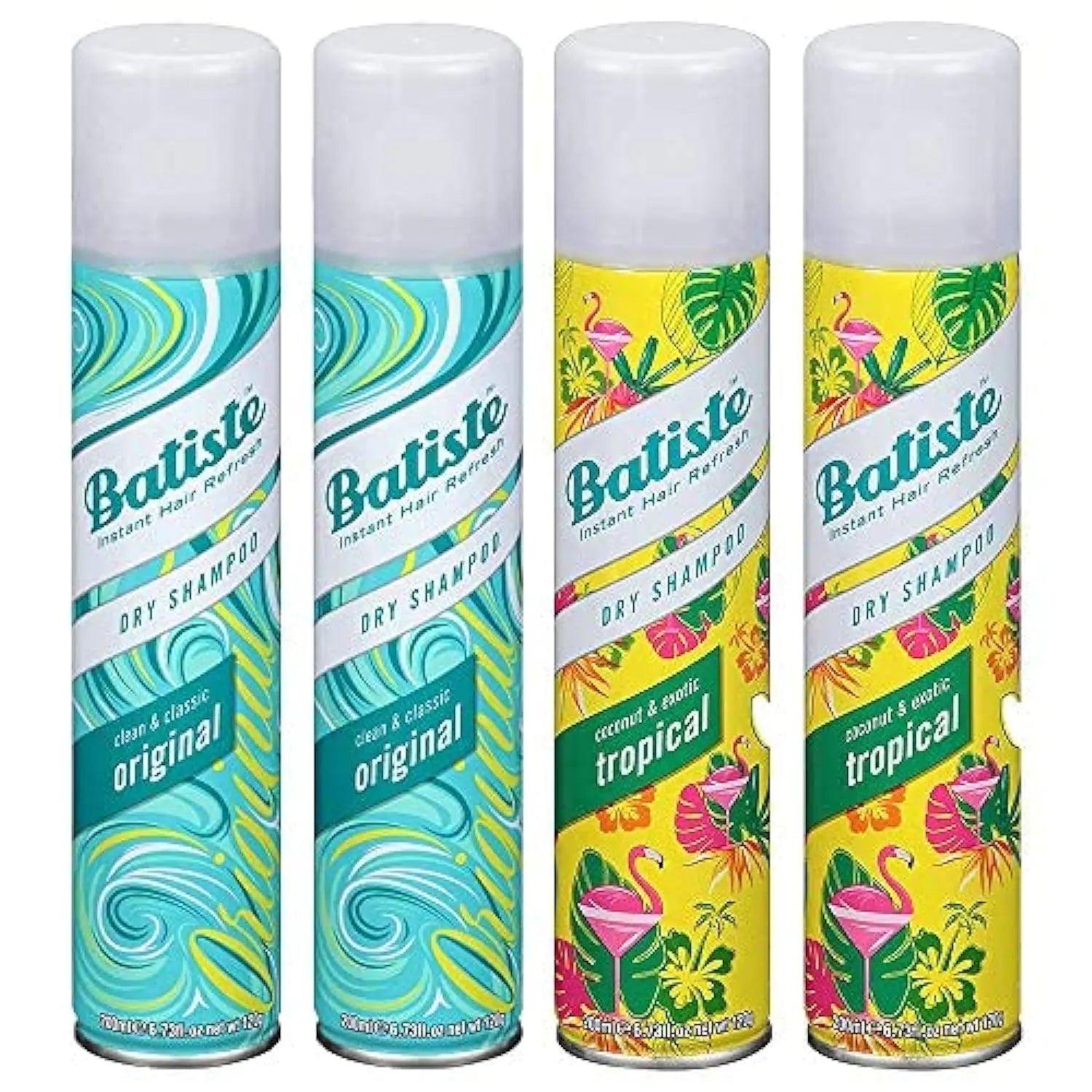 Batiste Dry Shampoo Spray 4 Pack Variety Mix, Original Clean And Classic, and Tropical Fragrance, 2 Each 6.73 oz. - Evallys.com # #