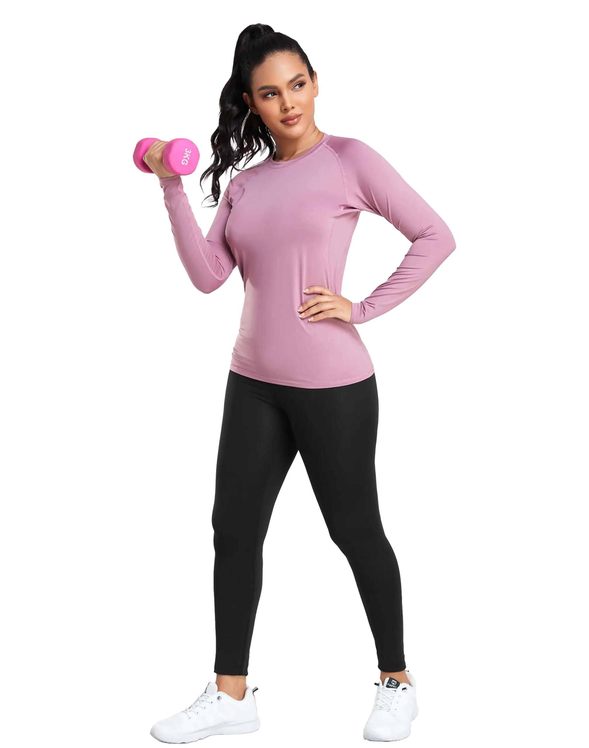 TELALEO 4 Pack Women's Compression Shirt Long Sleeve Performance Workout Baselayer Athletic Top Sports Gear Large Long Sleeve-black+grey+blue+purple - Evallys.com # #
