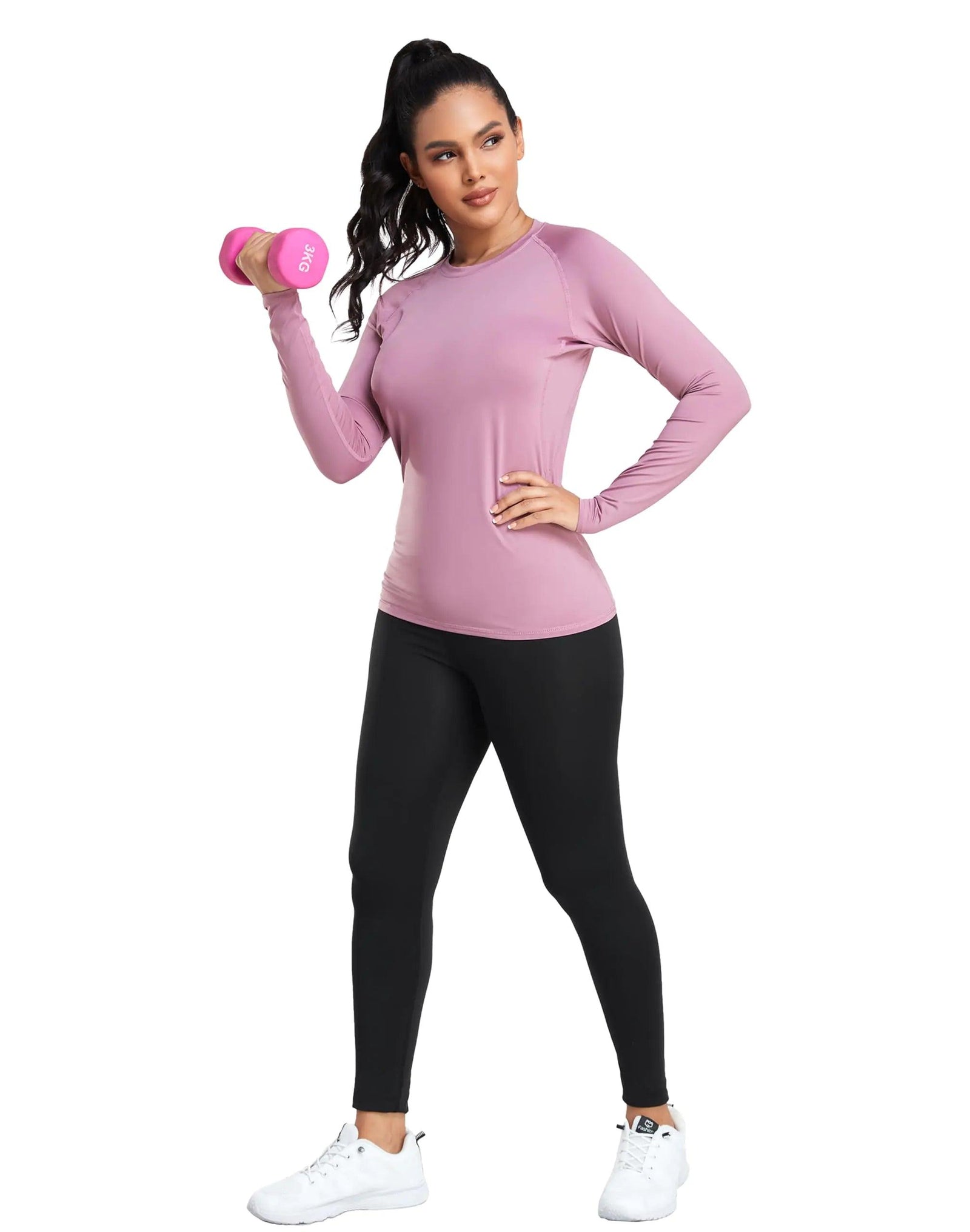 TELALEO 4 Pack Women's Compression Shirt Long Sleeve Performance Workout Baselayer Athletic Top Sports Gear Large Long Sleeve-black+grey+blue+purple - Evallys.com # #
