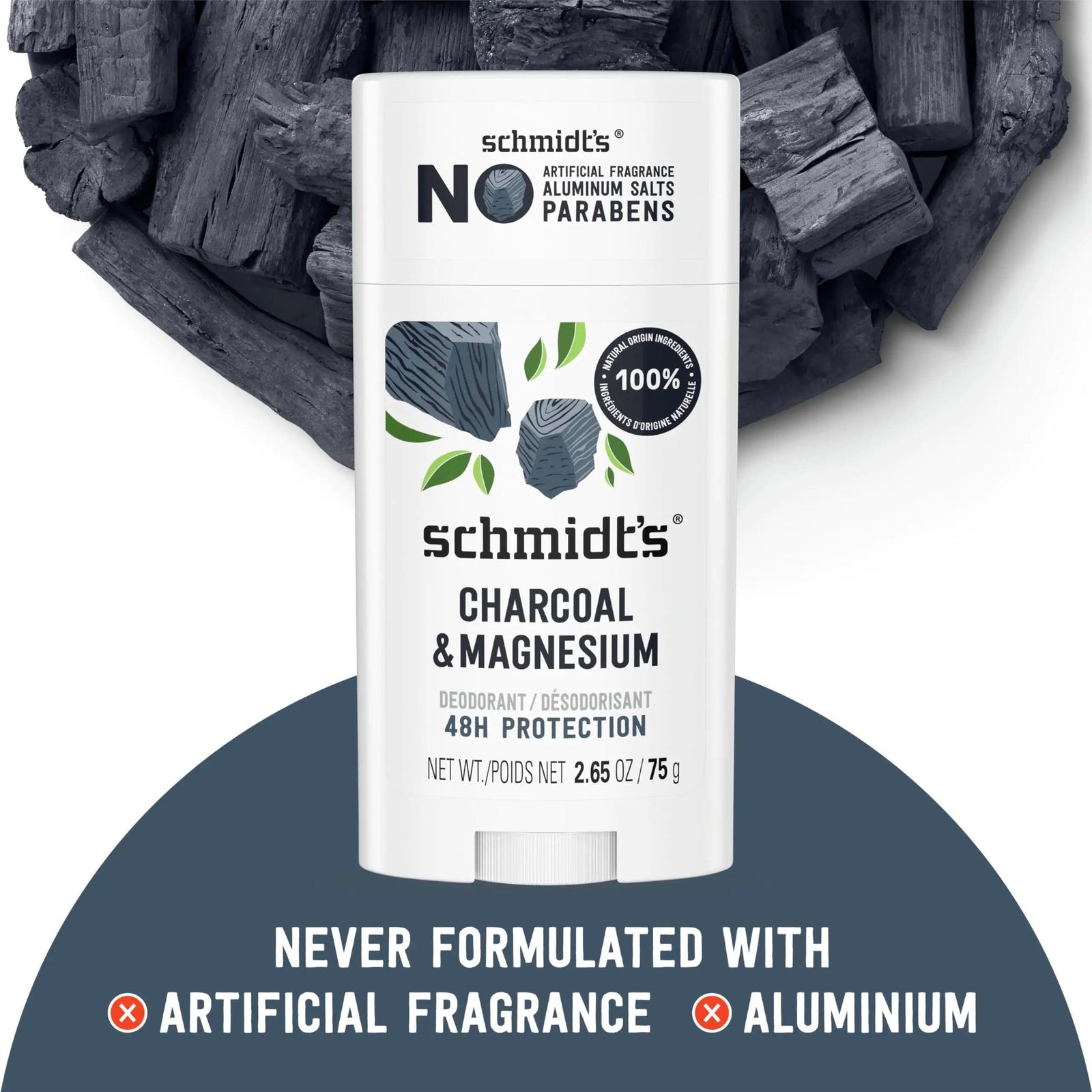 Schmidt's Aluminum-Free Vegan Deodorant Charcoal & Magnesium with 48 Hour Odor Protection, 2 Count for Women and Men, Natural Ingredients, Cruelty-Free, 2.65 oz, Pack of 2 - Evallys.com # #