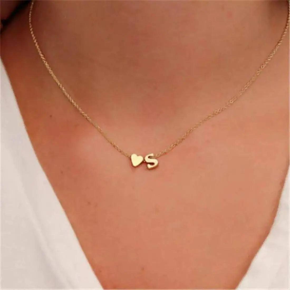 Glimmerst Initial Heart Necklace,18K Gold Plated Stainless Steel Tiny Heart Letter Necklace Personalized Monogram Name Necklace for Women R - Evallys.com # #