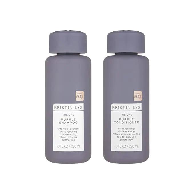 Kristin Ess Hair Purple Shampoo and Conditioner Set for Blonde, Brunette, Silver + Gray Hair, Anti Brass + Yellow Tones, Safe for Color Treated Hair, Sulfate Free Toning Shampoo Conditioner Purple Shampoo & Conditioner 10 oz. - Evallys.com # #