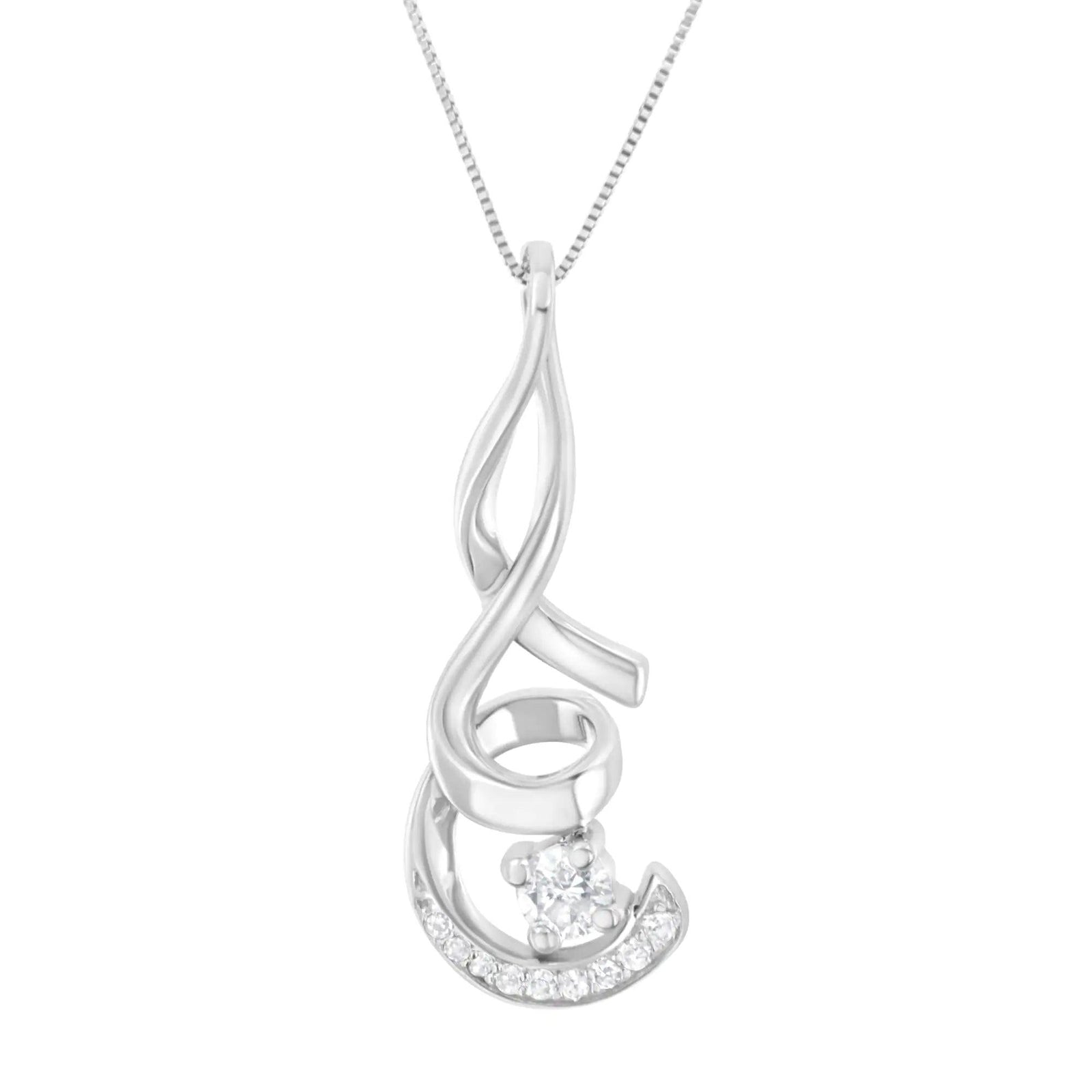 Espira 10K White Gold 1/4 cttw Round Cut Diamond Sparkling Spiral Pendant Necklace (H-I, I1-I2) - Evallys.com # #