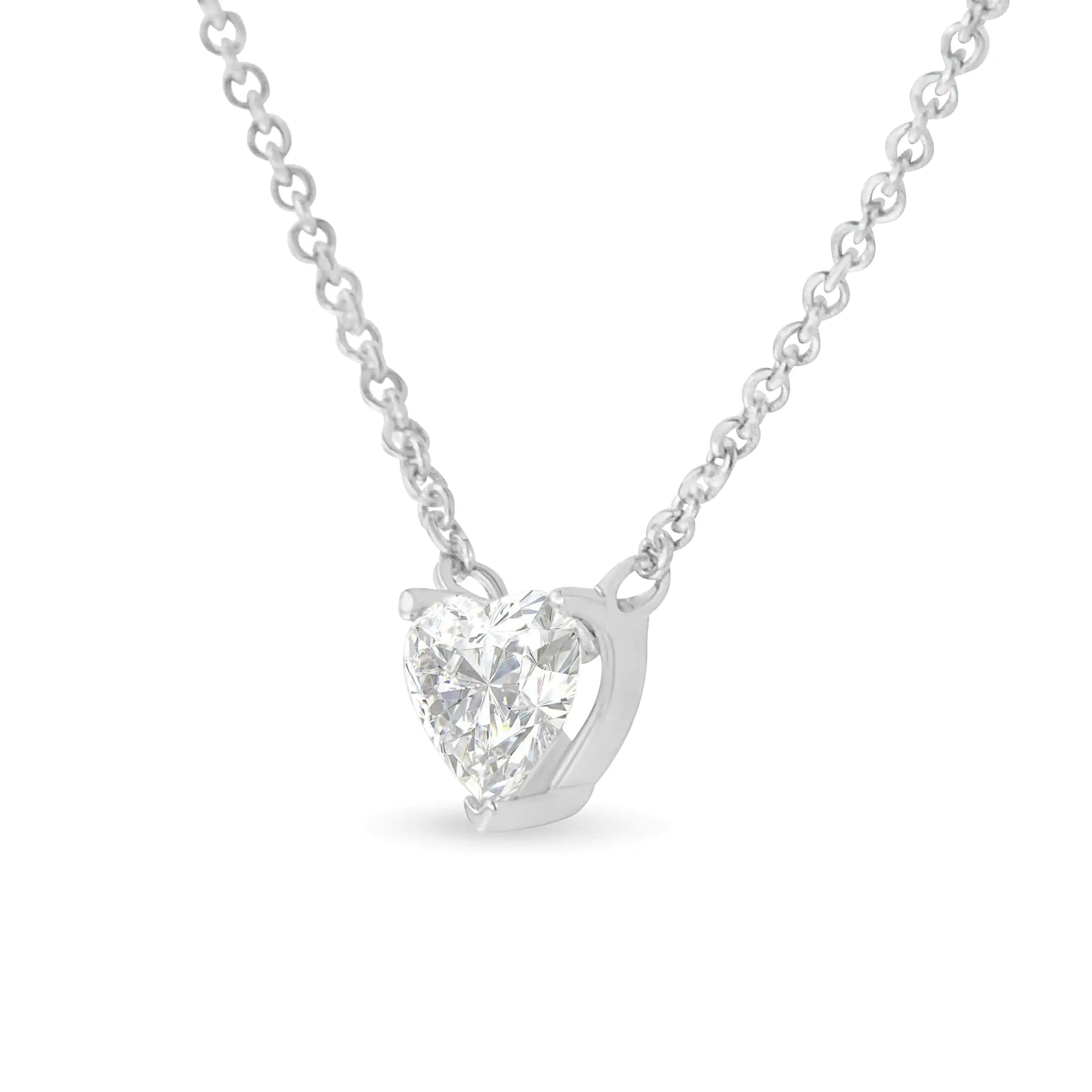 14k White Gold 1/4 Cttw Lab Grown Heart Shape Diamond Solitaire 18" Pendant Necklace (E-F Color, SI1-SI2 Clarity) - Evallys.com # #