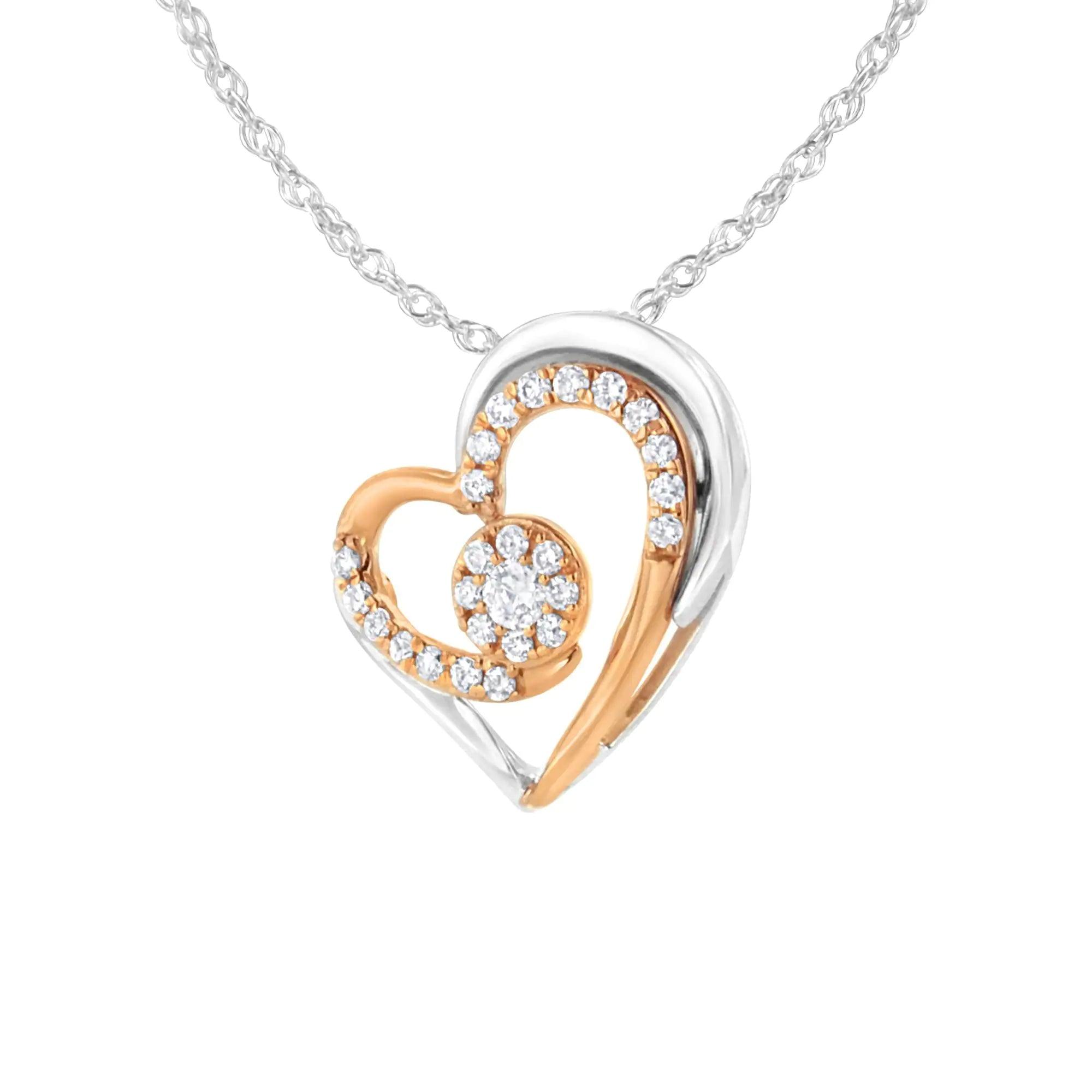 10k Rose and White Gold Plated Sterling Silver 3/8 cttw Lab Grown Diamond Heart Pendant Necklace (F-G Color, VS2-SI1 Clarity) - Evallys.com # #