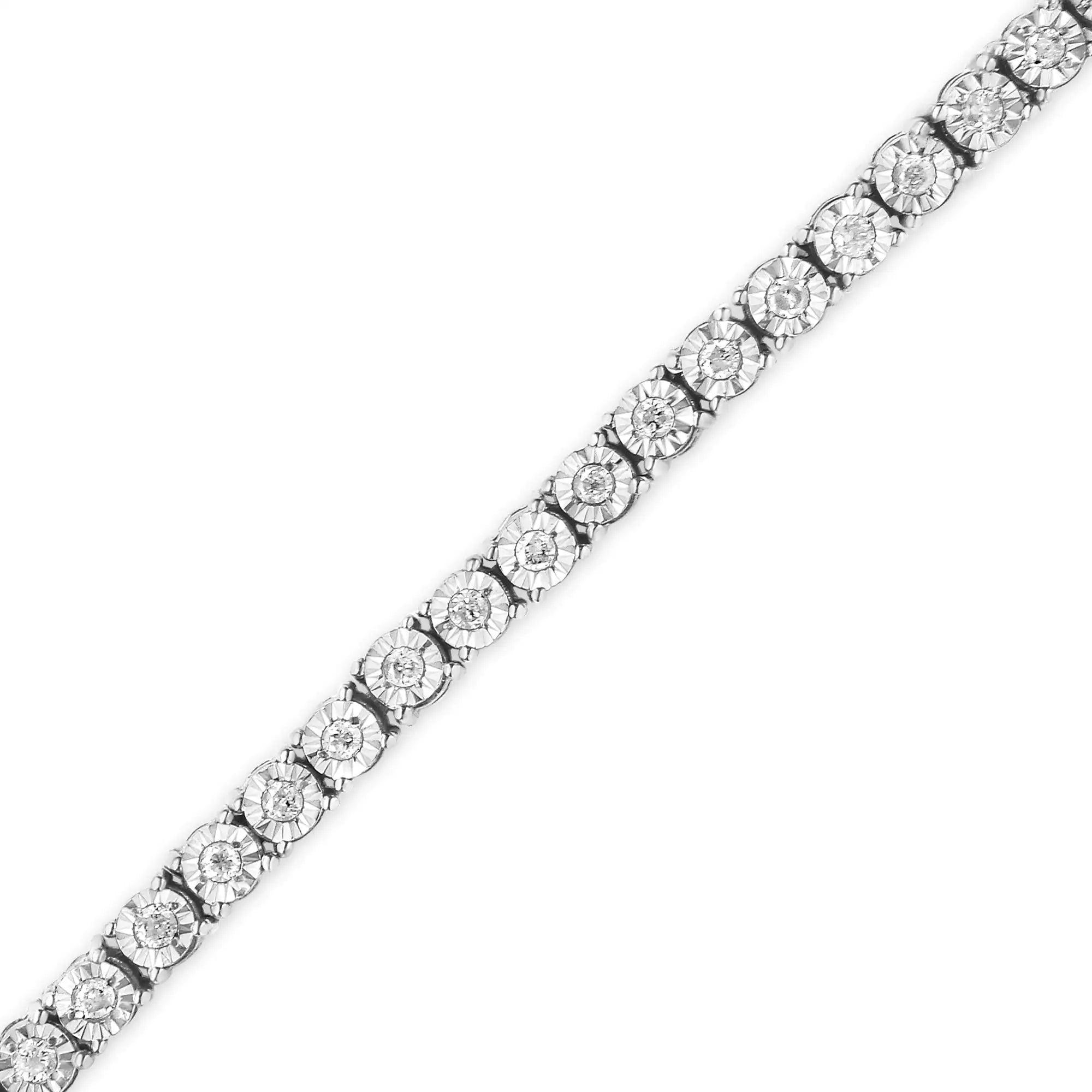 .925 Sterling Silver 1.0 Cttw Miracle-Set Diamond Round Faceted Bezel Tennis Bracelet (I-J Color, I3 Clarity) - Evallys.com