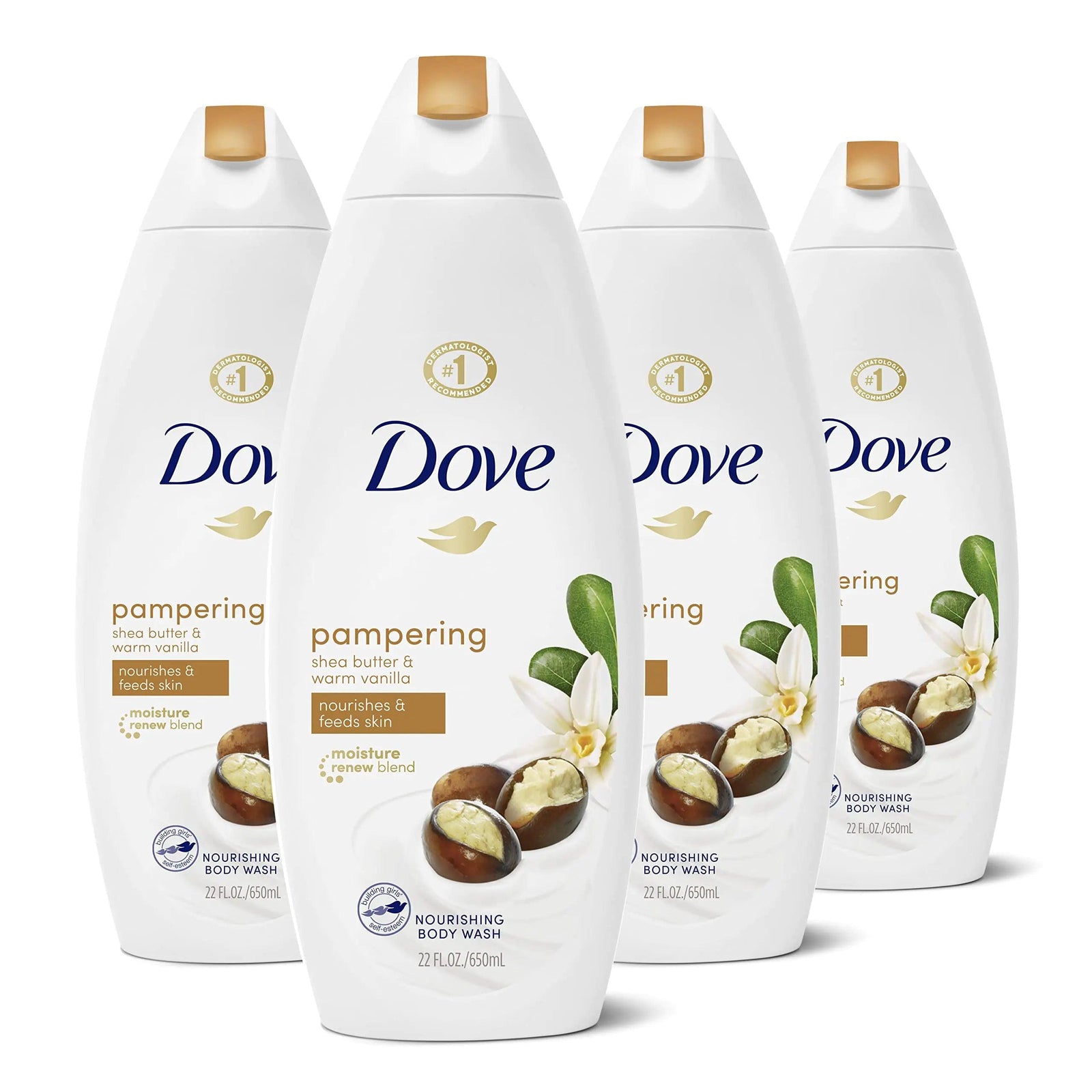 Dove Purely Pampering Body Wash for Dry Skin Shea Butter with Warm Vanilla Effectively Washes Away Bacteria While Nourishing Your Skin, 22 Fl Oz (Pack of 4) Shea Butter and Warm Vanilla 22 Fl Oz (Pack of 4) - Evallys.com # #