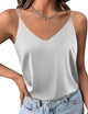 Ekouaer Womens Silk Satin Camisole Tank Tops V Neck Spaghetti Strap Blouses Cross Back Sleeveless Cami Shirt 1 Pack XX-Large Light Grey - Evallys.com