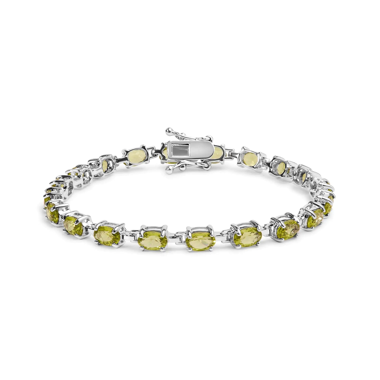 .925 Sterling Silver 10.0 Cttw Oval Shaped Created Green Peridot Link Bracelet - 7 inches