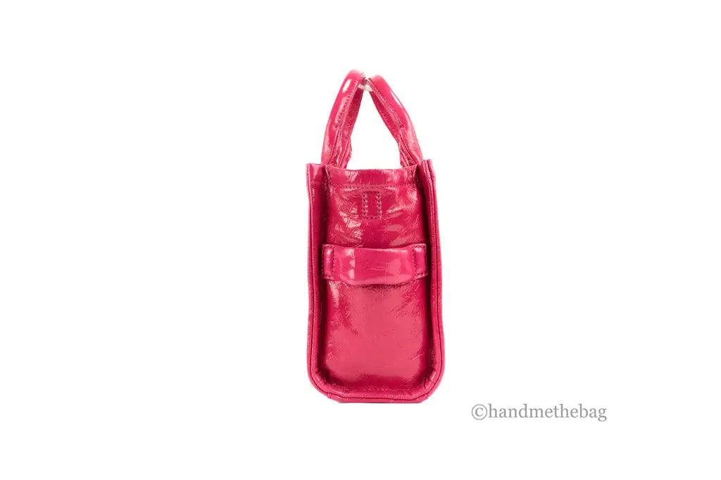 Marc Jacobs The Shiny Crinkle Mini Magenta Leather Tote - Evallys.com # #