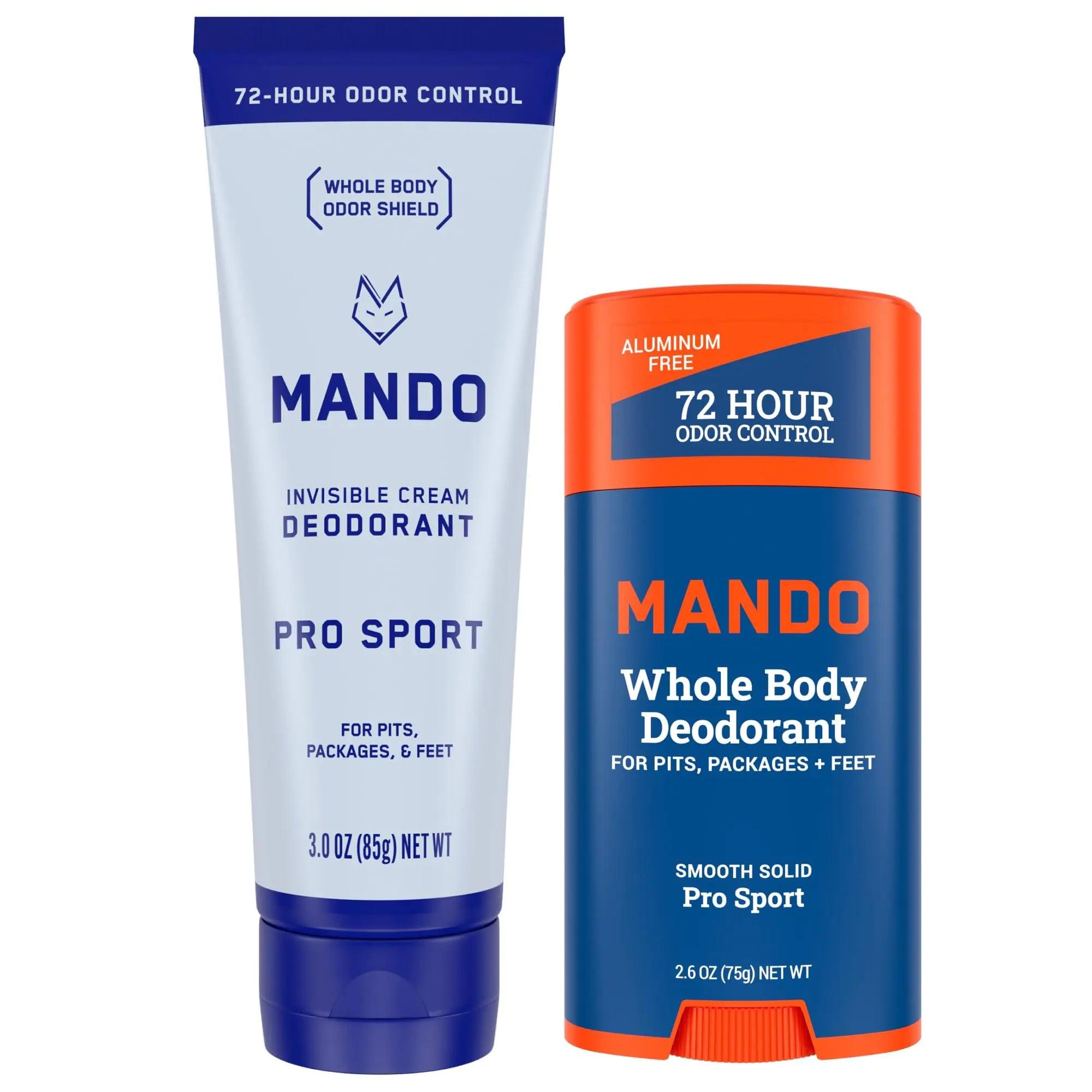 Mando Whole Body Deodorant - Invisible Cream and Solid Formulas - 72 Hour Odor Control - Aluminum & Baking Soda Free - Skin Safe - 3 oz Cream & 2.6 oz Solid Bundle - Pro Sport - Evallys.com # #