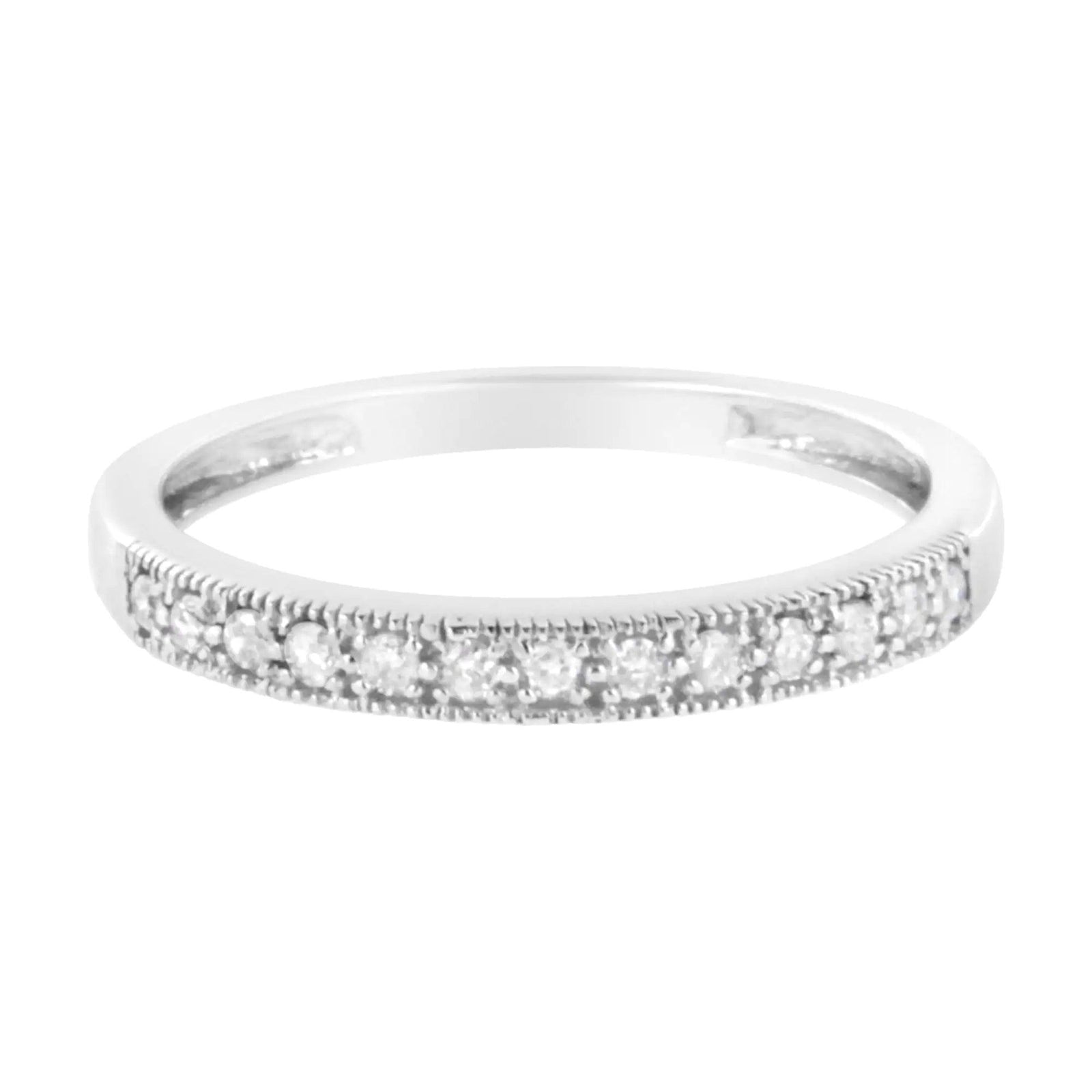 IGI Certified 1/7 Cttw Diamond 10K White Gold Prong Set Beaded Milgrain Band Style Ring (I-J Color, I2-I3 Clarity) - Evallys.com # #