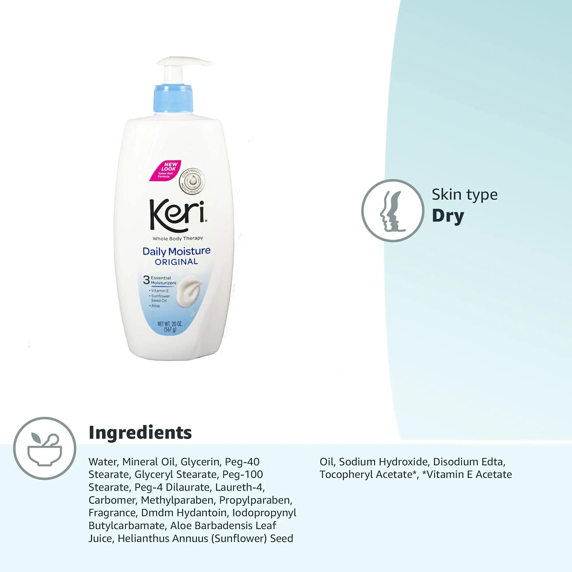 Keri Whole Body Therapy Original, Continuous Moisturization, 3 Essential Moisturizers (Vitamin E, Aloe and Sunflower Seed Oil), 20 Oz 20 Fl Oz (Pack of 1) Skin Moisturizer - Evallys.com # #