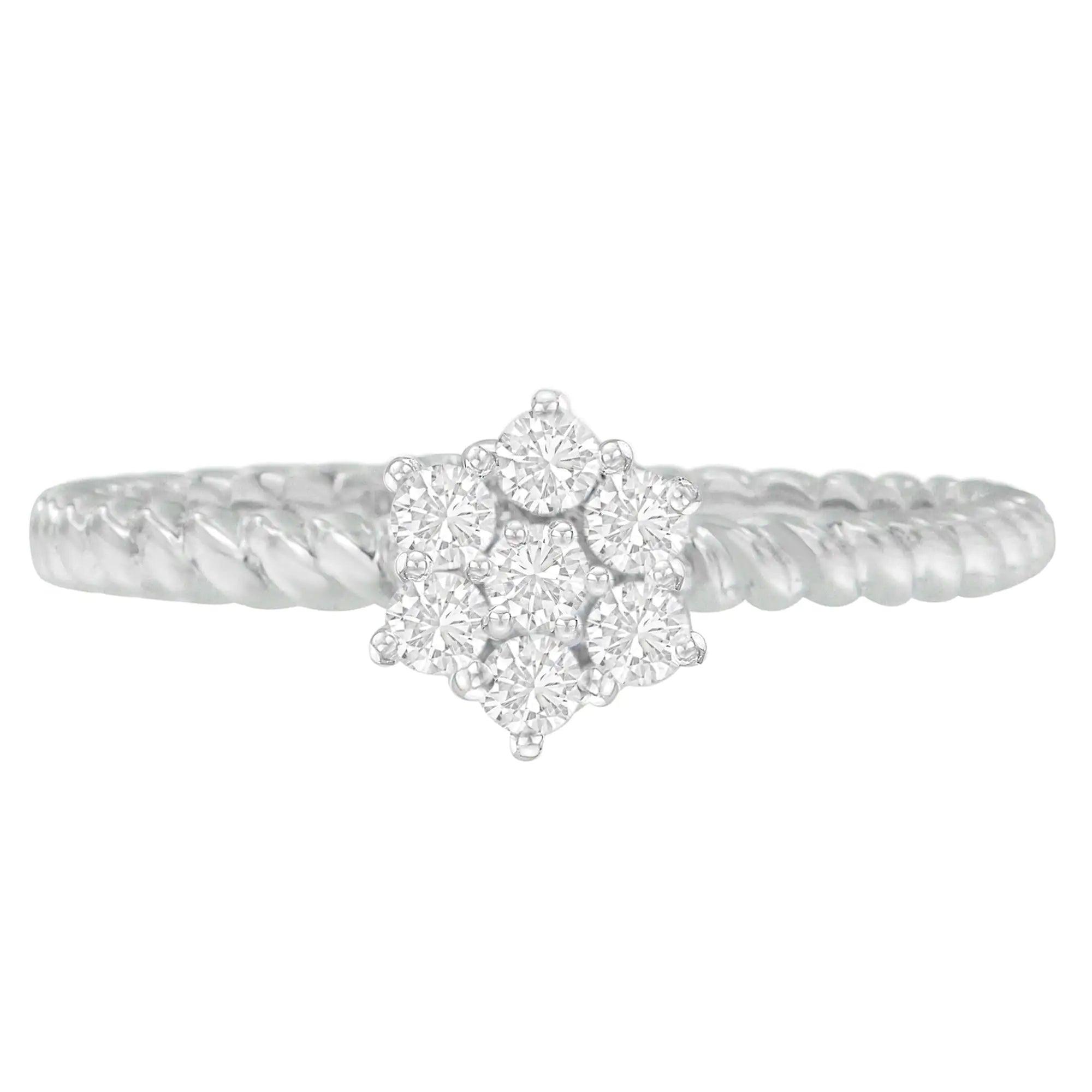 10K White Gold Diamond Cluster Ring (1/4 Cttw, H-I Color, SI1-SI2 Clarity) - Evallys.com # #