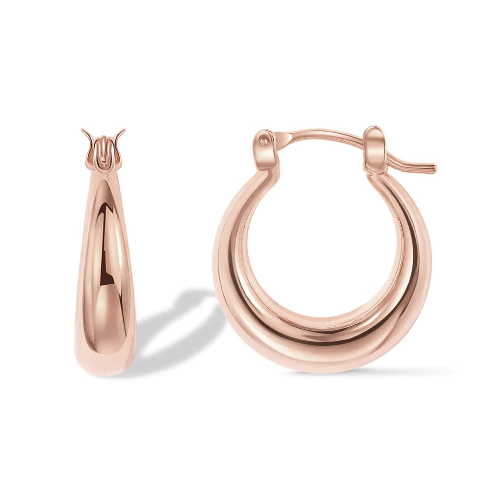 PAVOI 14K Gold Plated Sterling Silver Posts Chunky Hoop Earrings for Women | Thick Lightweight Trendy Gold Hoops Rose Gold 25 Millimeters - Evallys.com # #