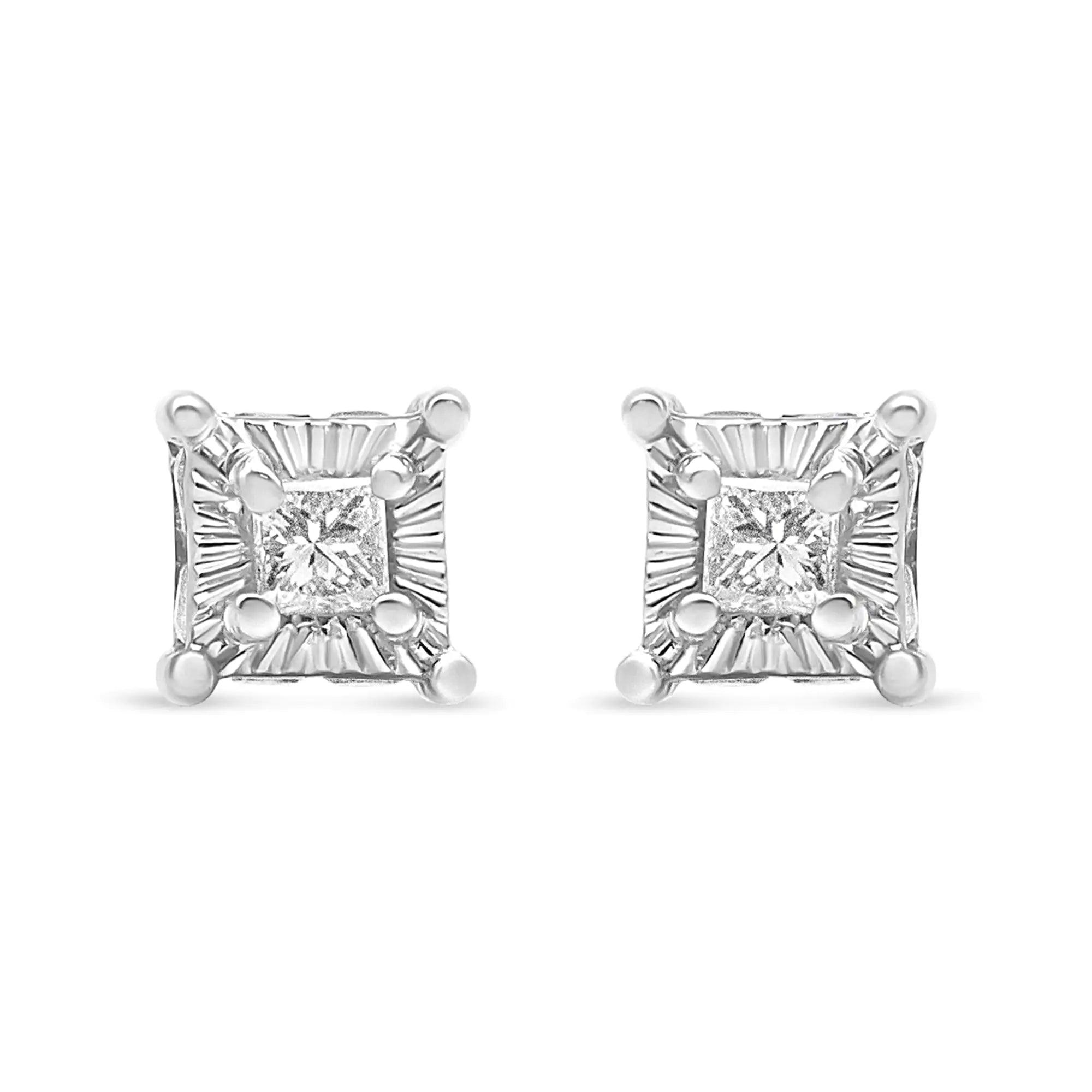 .925 Sterling Silver 1/4 Cttw Miracle Set Princess-Cut Diamond Solitaire Stud Earrings with Hidden Halo (I-J Color, SI2-I1 Clarity) - Evallys.com # #