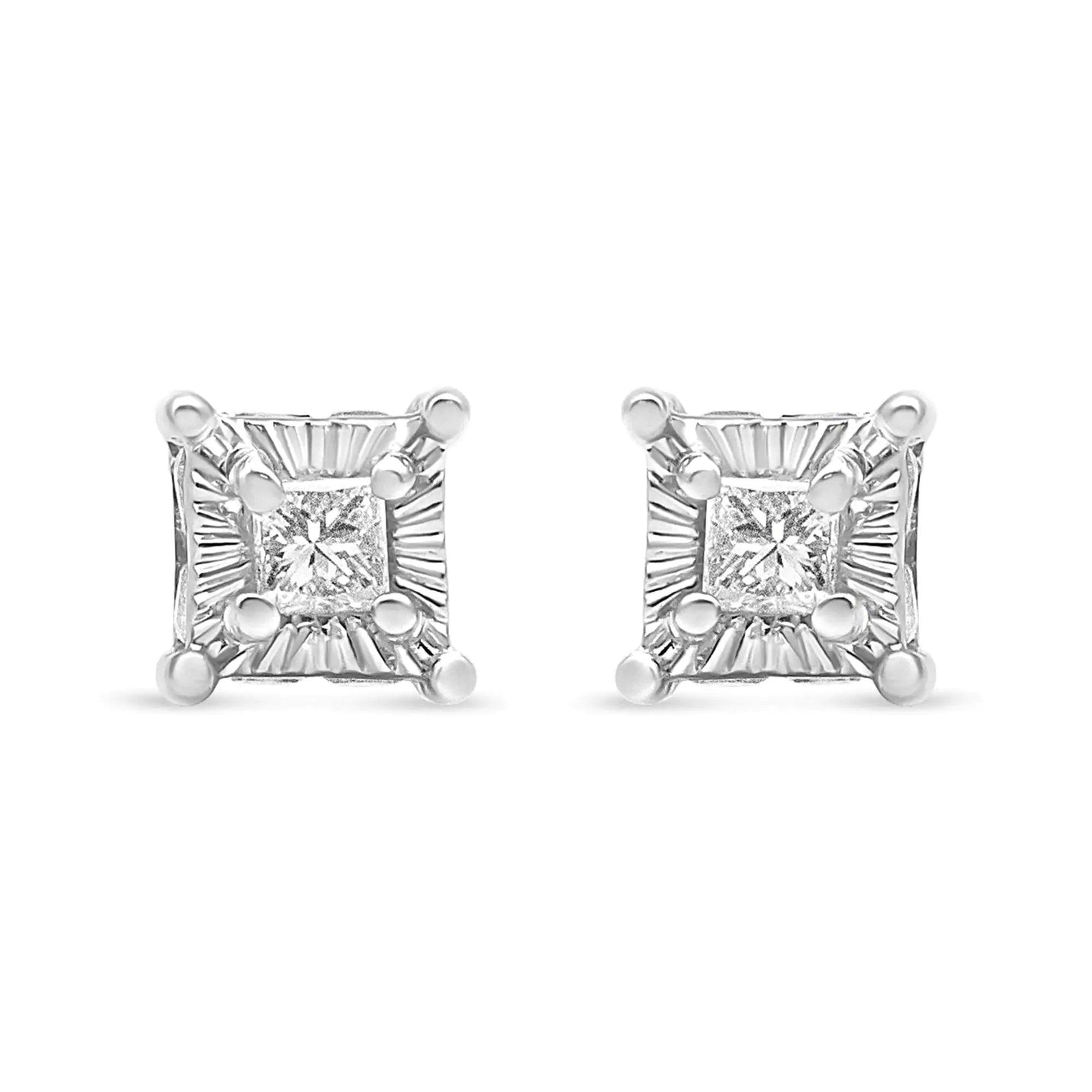 .925 Sterling Silver 1/4 Cttw Miracle Set Princess-Cut Diamond Solitaire Stud Earrings with Hidden Halo (I-J Color, SI2-I1 Clarity) - Evallys.com # #