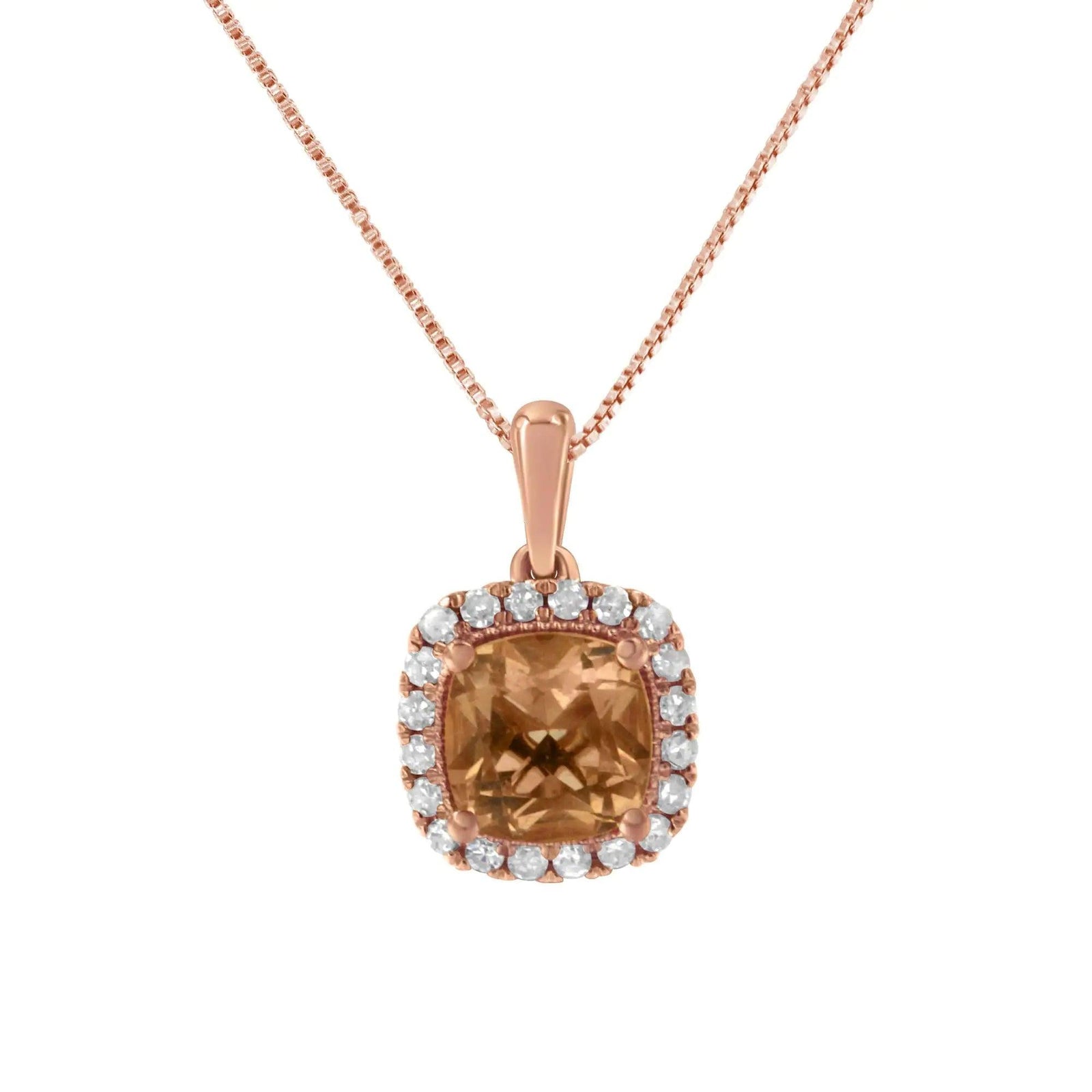 10K Rose Gold 1/4ct Diamond and 8MM Peach Morganite Gemstone Square Pendant (H-I, I1-I2) - Evallys.com # #