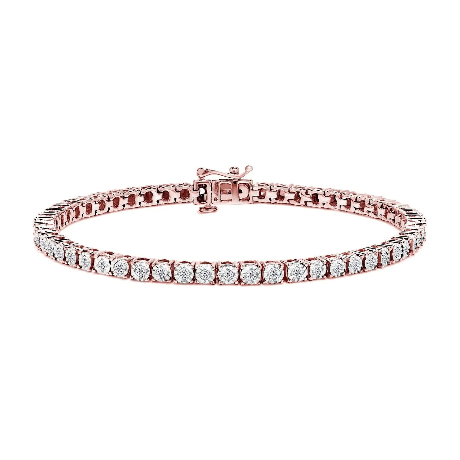 .925 Sterling Silver 1.0 Cttw Miracle-Set Diamond Round Faceted Bezel Tennis Bracelet (I-J Color, I3 Clarity) - Evallys.com # #