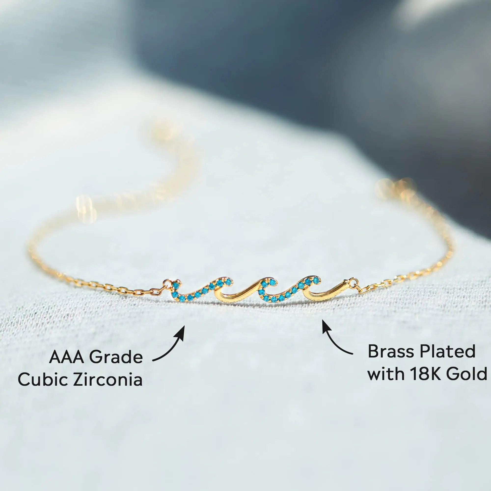 STORYJEWELLERY Wave Bracelets, Birthday Gifts for Women, Gifts for Mom, Sister Birthday Gifts, Daughter Gifts from Mom, Mom Birthday Gifts, Daughter Bracelets, Mothers Day Gifts, Christmas Gifts brass plated with 18k gold - Evallys.com # #
