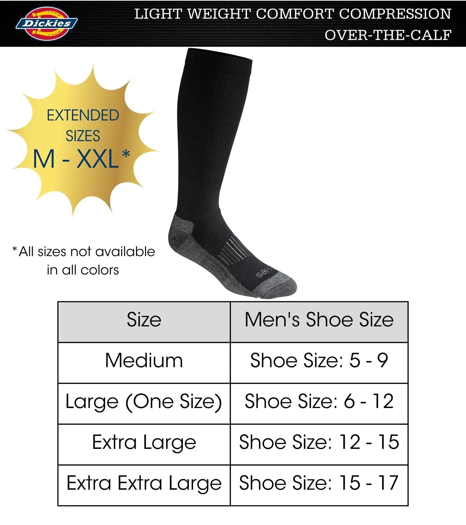 Dickies Men's Light Comfort Compression Over-the-calf Socks Black (2 Pairs) Medium - Evallys.com # #