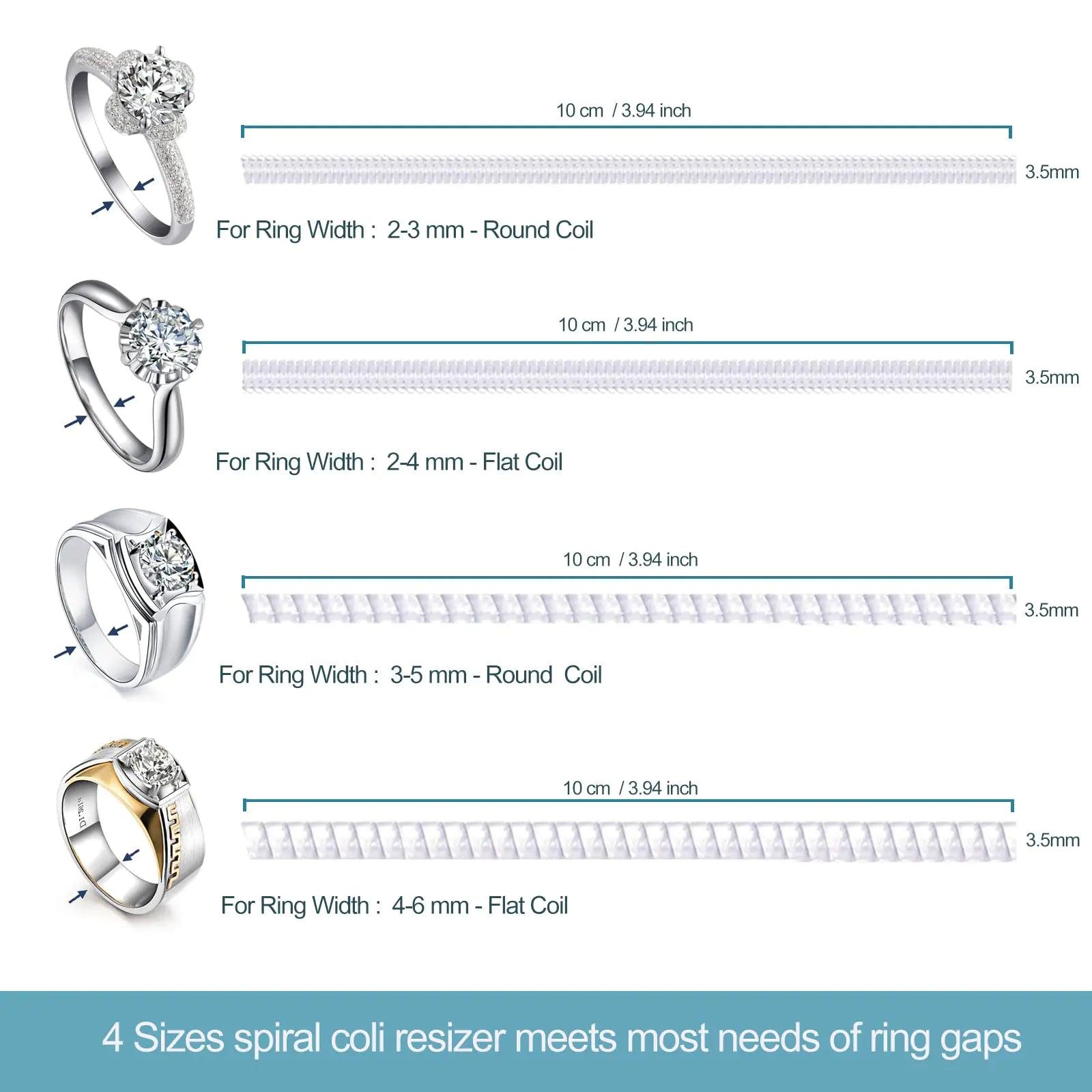 Ring Size Adjuster for Loose Rings, 12 Pack 4 Sizes Any Sizer, Invisible Guards Women and Men, Resizer, Spiral Silicone Tightener Set with Polishing Cloth by Ottemax - Evallys.com # #