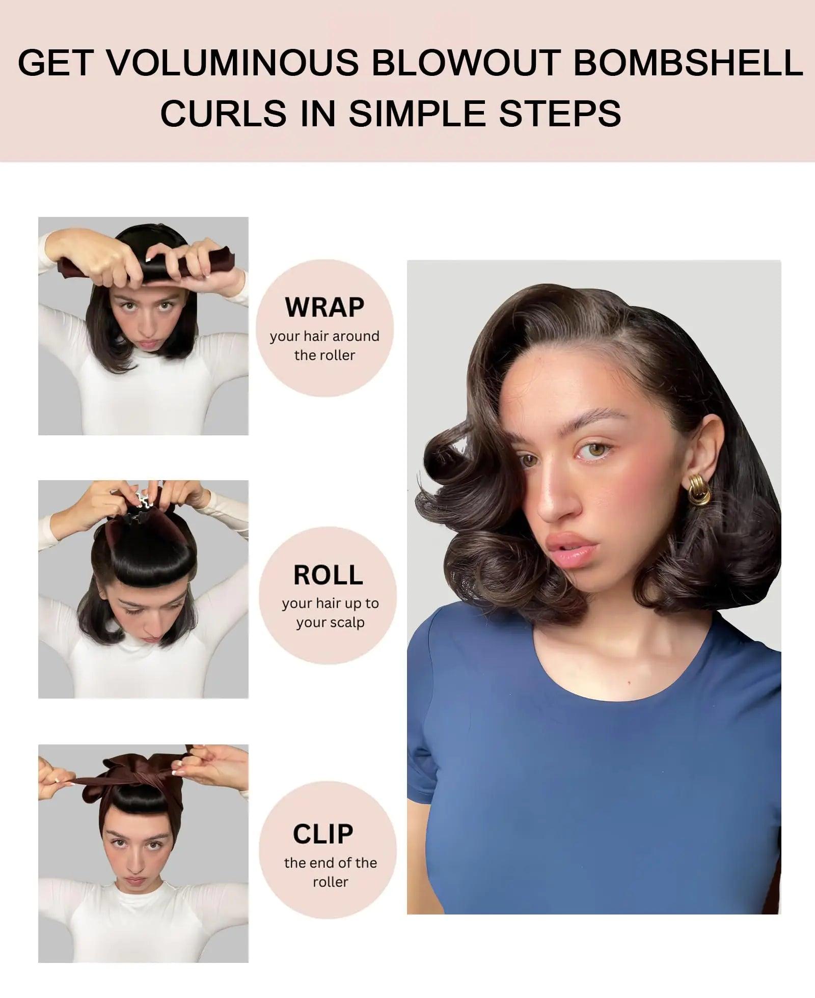 Little Velvet Overnight Blowout 3 Rods Heatless Hair Curler to Sleep in Satin Heatless Curls No Heat Hair Rollers for Short Hair Blowout Look Long Hair Styling Tools Pink - Evallys.com # #