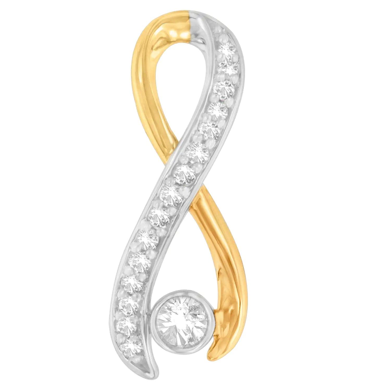 10K Two-Tone Gold 1/5 cttw Diamond Radiant Ribbon Pendant Necklace (H-I, I1-I2) - Evallys.com # #