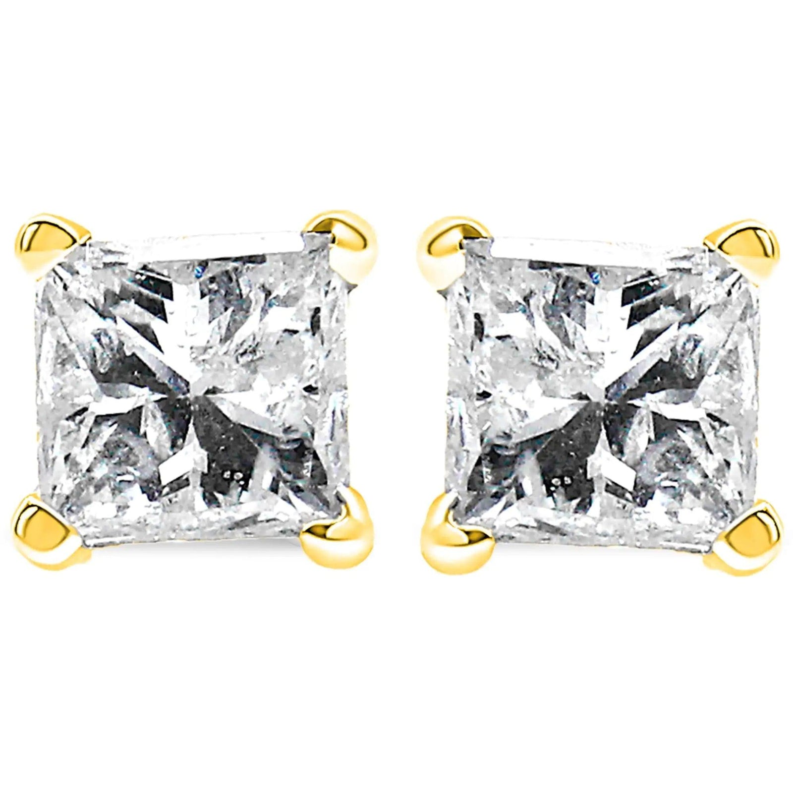 AGS Certified 1/2 Cttw Princess-Cut Square Diamond 4-Prong Solitaire Stud Earrings in 14K Yellow Gold (N-O Color, VS1-VS2 Clarity) - Evallys.com # #