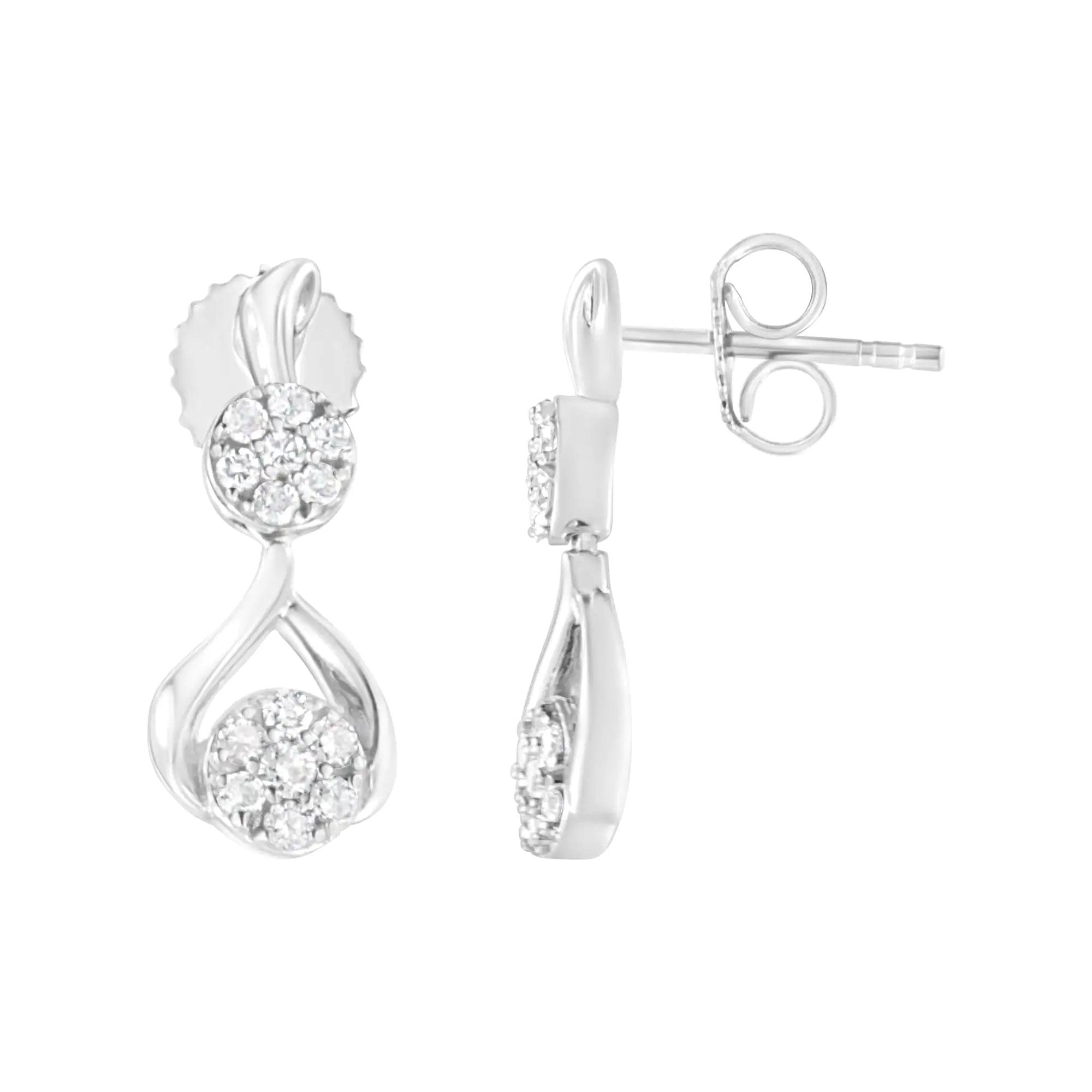 10K White Gold Plated Sterling Silver 1/2 cttw Lab Grown Diamond Dangle Earring (F-G Color, VS2-SI1 Clarity) - Evallys.com # #