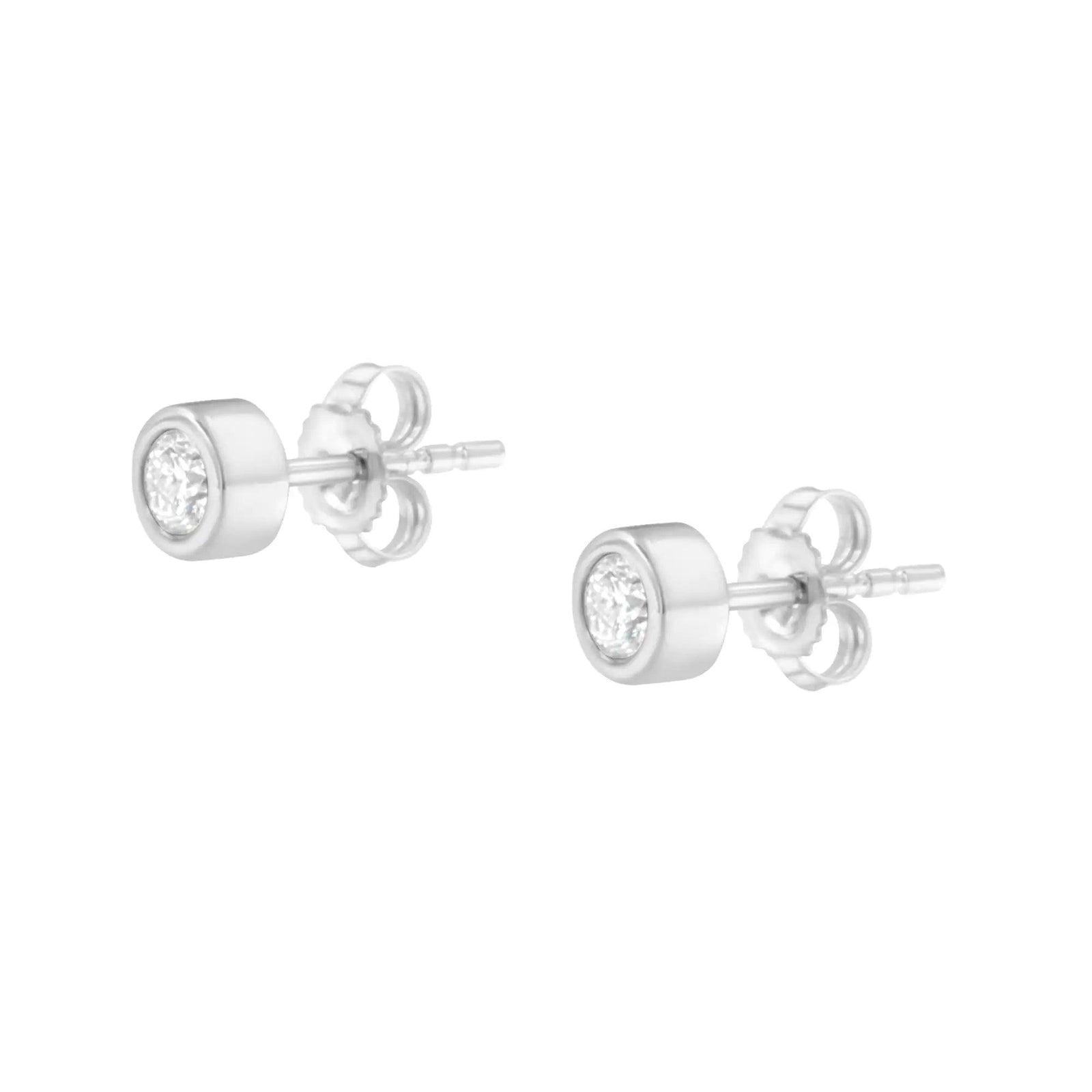 10K Gold 1/4 Cttw Round Brilliant-Cut Near Colorless Diamond Bezel-Set Stud Earrings (H-I Color, I1-I2 Clarity) - Evallys.com # #