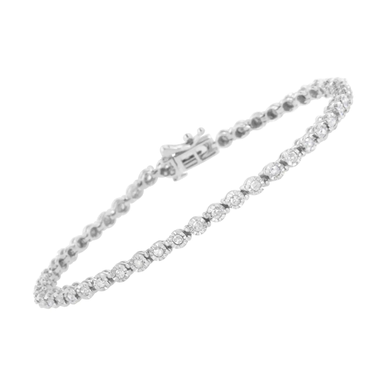 .925 Sterling Silver 1.0 Cttw Bezel-Set Round-cut Diamond Link Bracelet (I-J Color, I3 Clarity) - 7.25