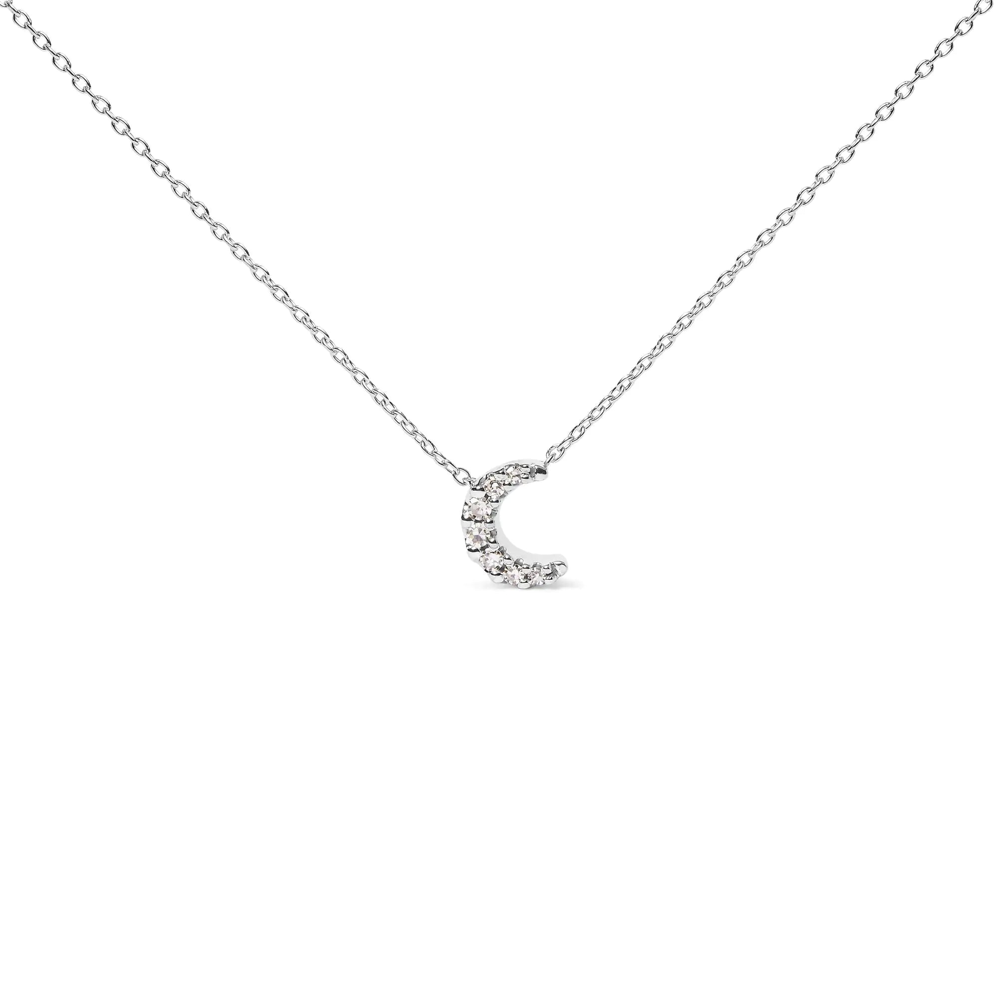 10K White Gold Diamond Accented Crescent Moon Shaped 18" Inch Pendant Necklace (H-I Color, I1-I2 Clarity) - Evallys.com # #