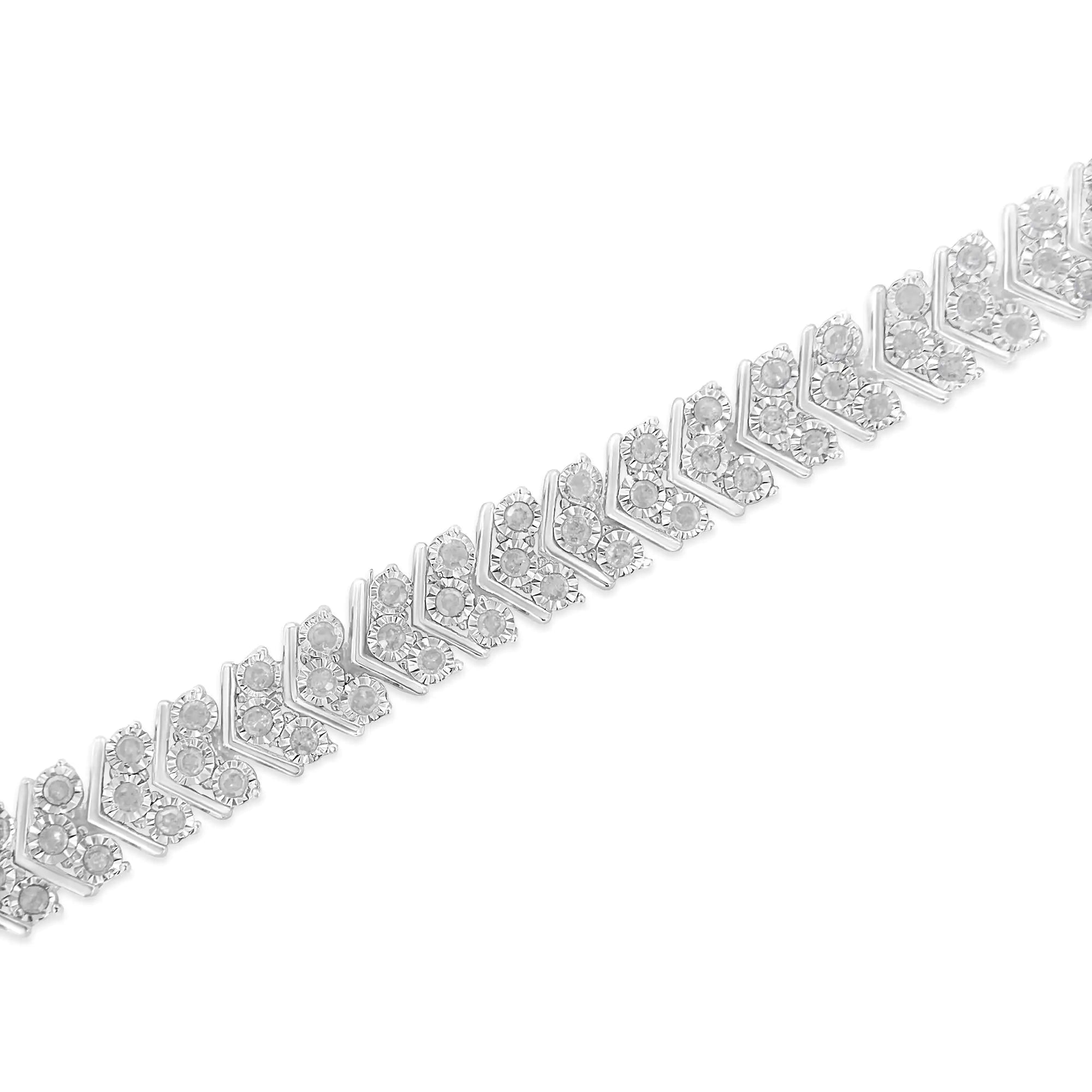 .925 Sterling Silver 2.0 Cttw Diamond Miracle-Set Nested Chevron Link 7" Tennis Bracelet (I-J Color, I3 Clarity) - Evallys.com # #