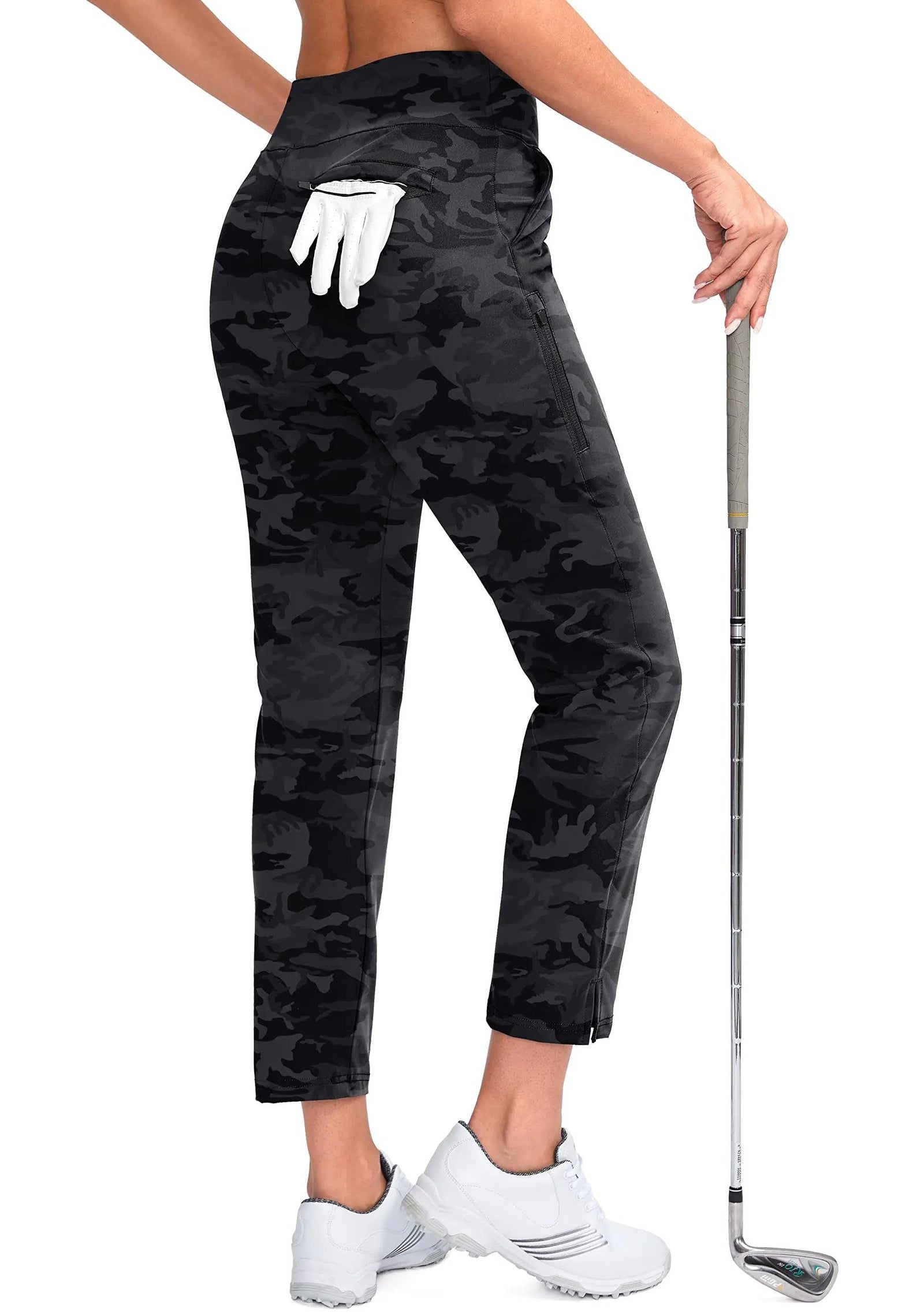 YYV Women's Golf Pants Stretch Work Ankle Pants High Waist Dress Pants with Pockets for Yoga Business Travel Casual Medium Grey Camo - Evallys.com # #