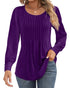 Ficerd Women's Puff Long Sleeve Tunic Tops Pleated Crew Neck Blouses Dressy Casual Loose Fit Fall and Winter Shirts Pink Floral Large - Evallys.com